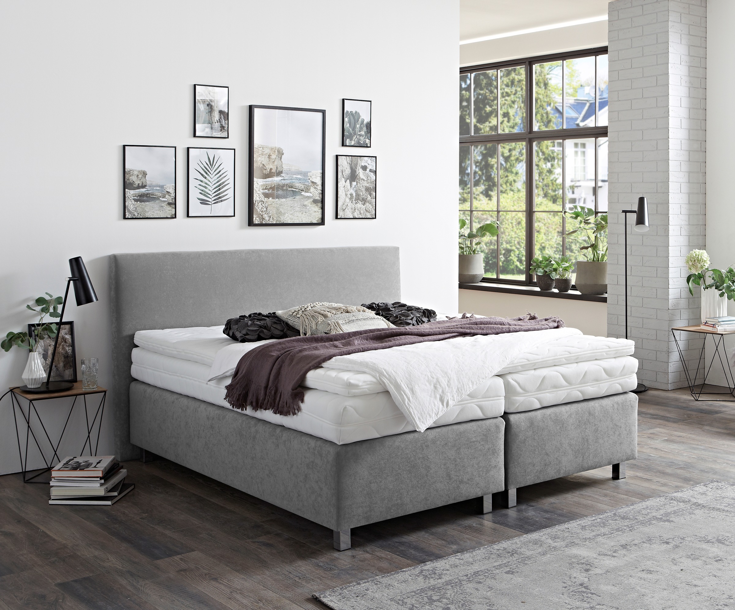 Westfalia Schlafkomfort Boxspringbett »Florenz in den Breiten 160x200, 180x200cm & 200x200cm« Verchromte Metallfüße, die die Kopfteilform aufgreifen