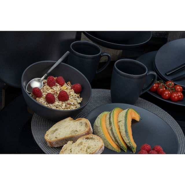 CreaTable Kombiservice »Geschirr-Set Soft Touch Black«, (Set, 16 tlg.,  Kaffeeservice und Tafelservice im Set, für 4 Personen), Service, schwarz,  seidenmatte Glasur, 16 Teile, für 4 Personen | BAUR