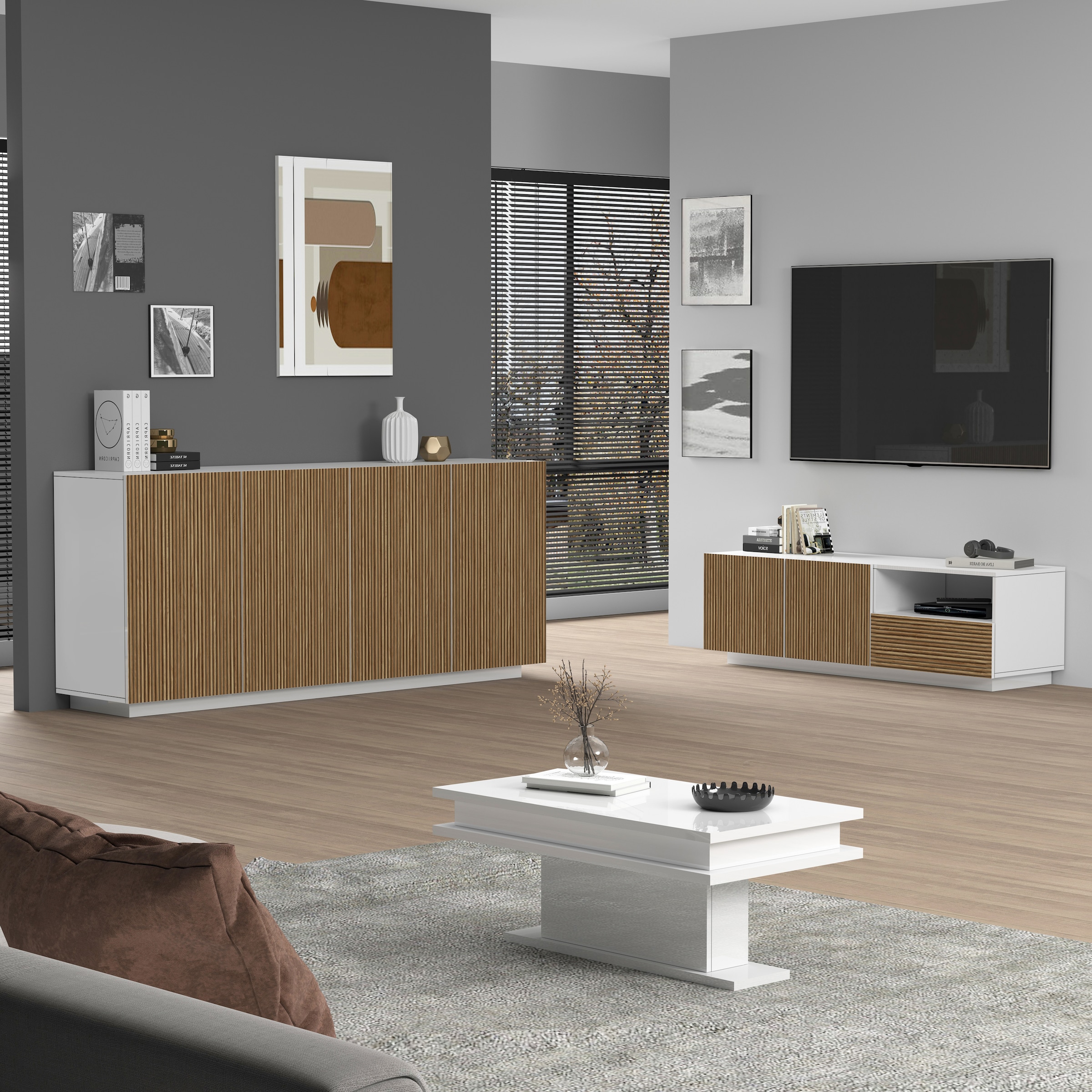 INOSIGN Sideboard »Vega Sideboard,Kommode,200 cm«, mit 4 Türen,Fronten mit Rillen-Optik