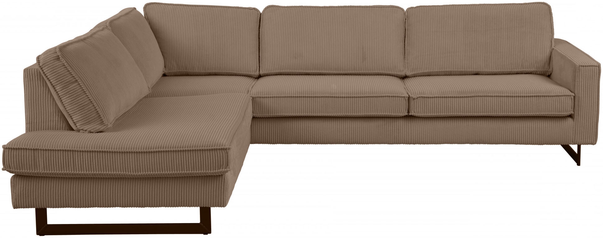 Places of Style Ecksofa »Pinto, 290 cm, Cord, Chenille, Lederoptik, Ottomane links / rechts«, mit Keder, schwarze Metallfüße, Wellenunterfederung