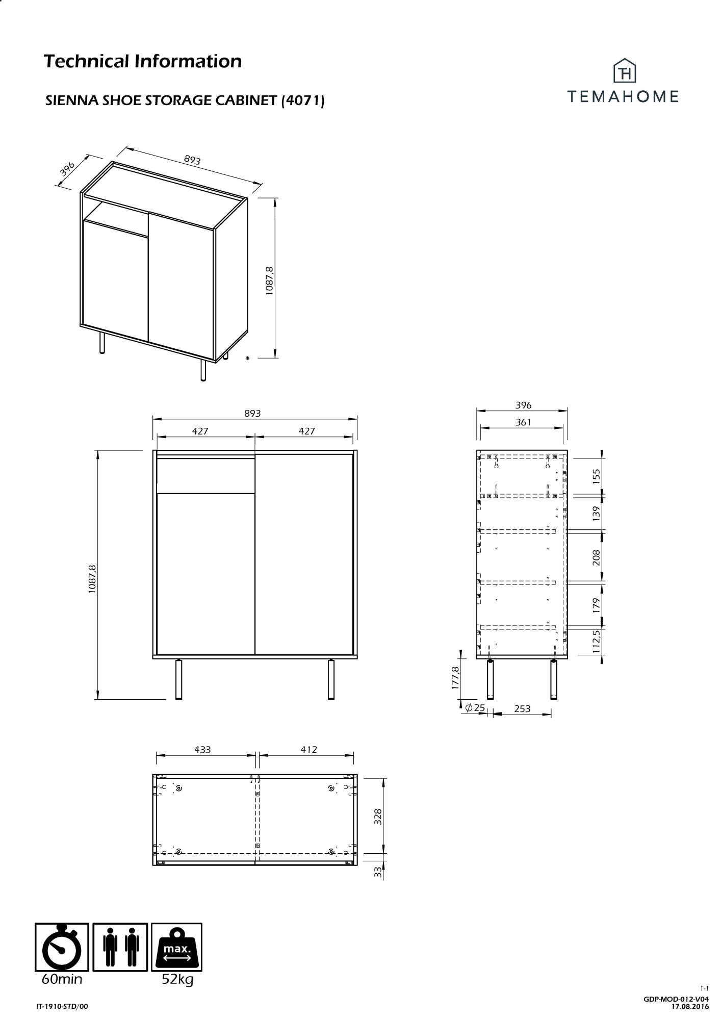 TemaHome Schuhschrank »Sienna flexibler Schrank, Mehrzweckschrank, Schuhkommode,«, 2 Türen, variable Böden, mit Metallfüsse