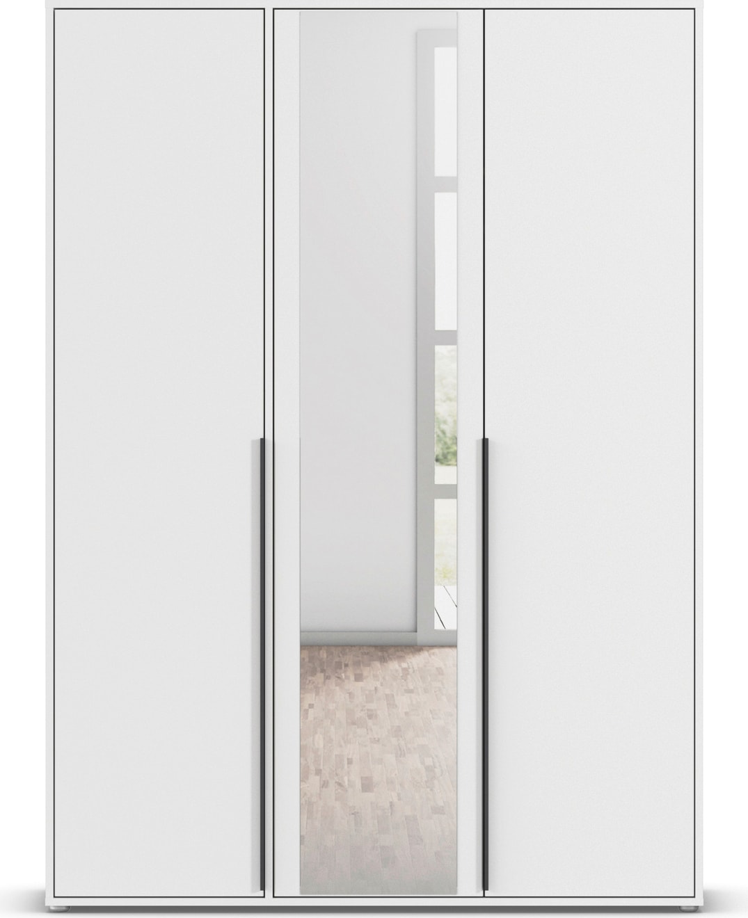 rauch Drehtürenschrank »Kleiderschrank Schrank Garderobe Wäscheschrank NAGATA mit Spiegel«, (in 3 verschiedenen Ausstattungen BASIC/CLASSIC/PREMIUM), und modernen Stangengriffen in Graumetallic TOPSELLER MADE IN GERMANY