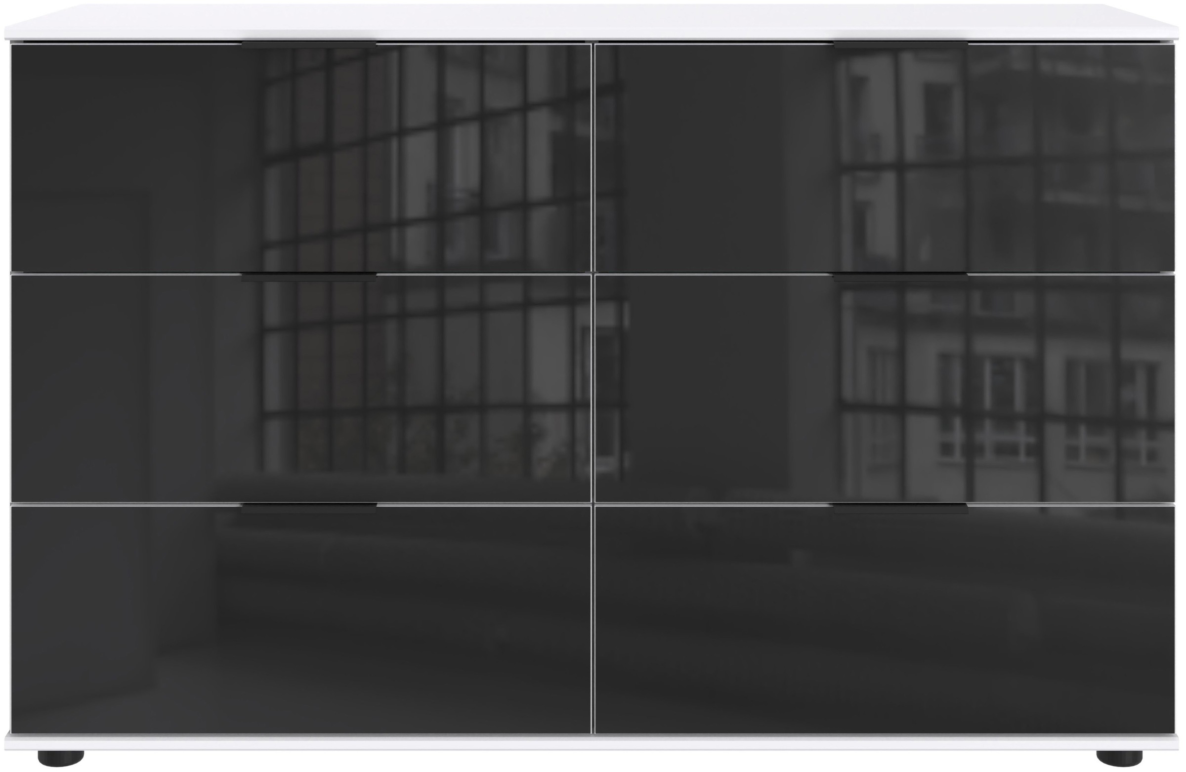 Wimex Schubkastenkommode »Leonberg, Sideboard mit 6 Schubladen«, mit Glasfront, B/T/H 130/41/83cm, schwarze Metallgriffe