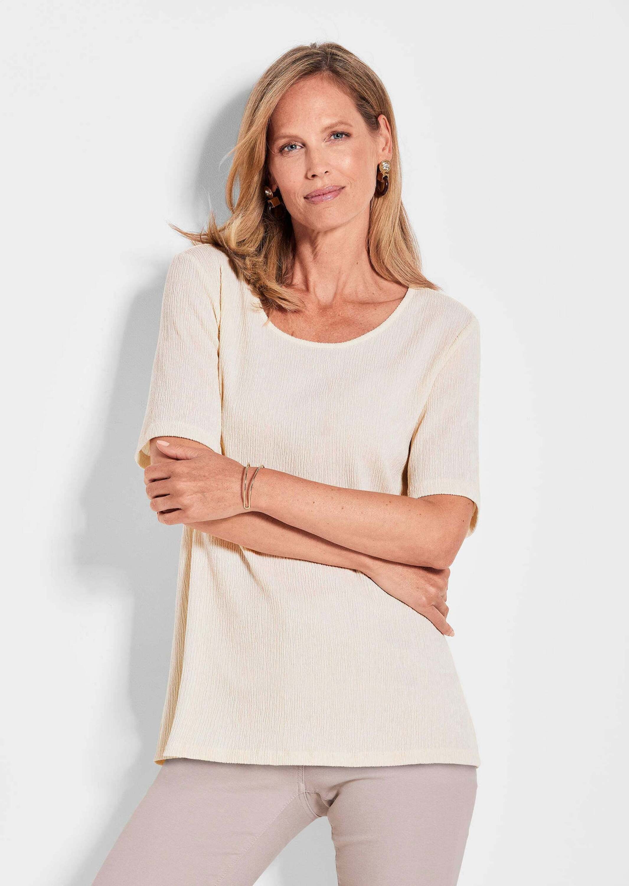 GOLDNER Kurzarmshirt "Braunes Halbarm-Oberteil" Crash-Optik günstig online kaufen