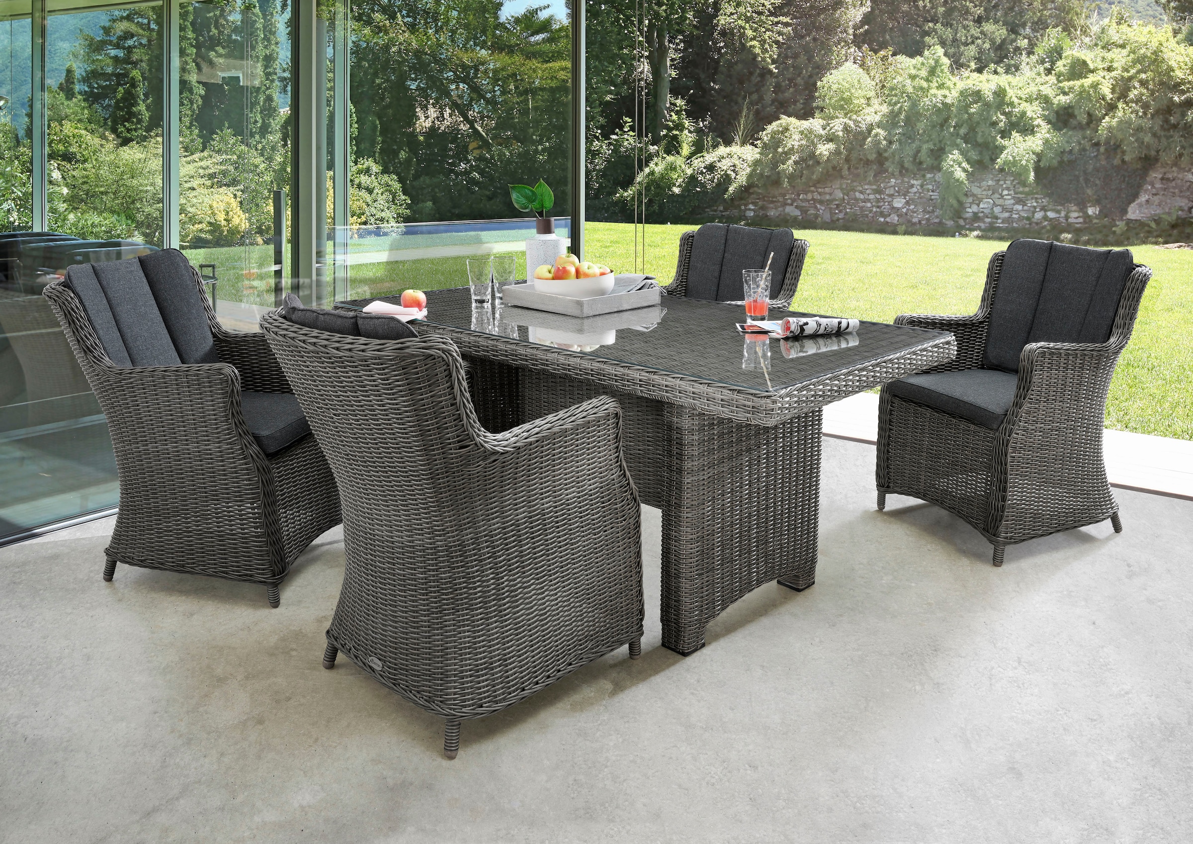 Destiny Garten-Essgruppe "LUNA", (13 tlg., 4x Sessel, 1x Tisch, inkl. Auflagen), Aluminium, Polyrattan