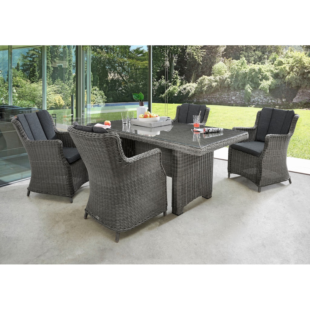 Destiny Garten-Essgruppe »LUNA«, (Set, 13 tlg.), Polyrattan, 4 Sessel, Tisch 165x90x75 cm, inkl. Auflagen