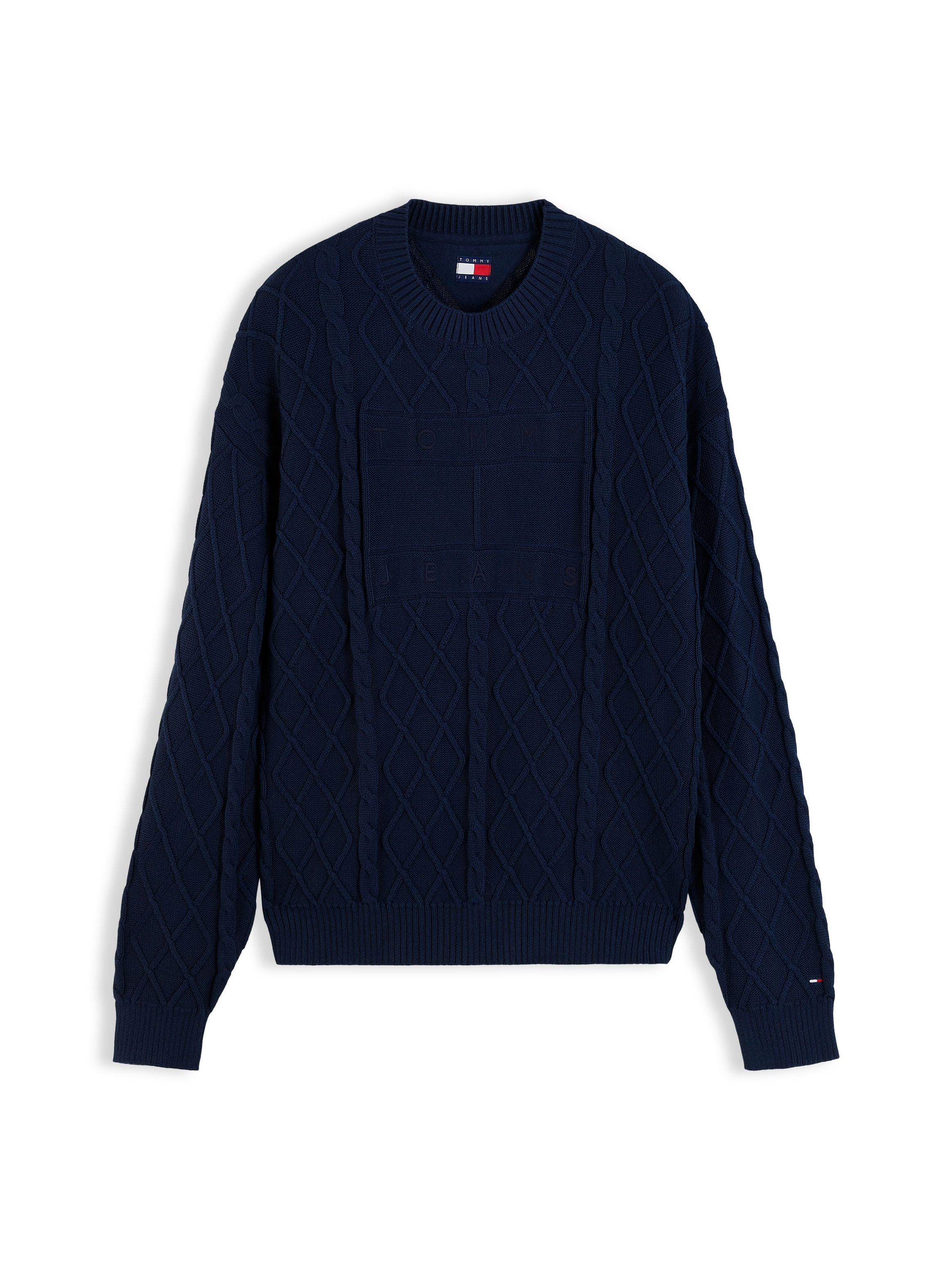 Tommy Jeans Rundhalspullover »TJM RELAXED FLAG CABLE SWEATER« mit Rauten- und Zopfmuster