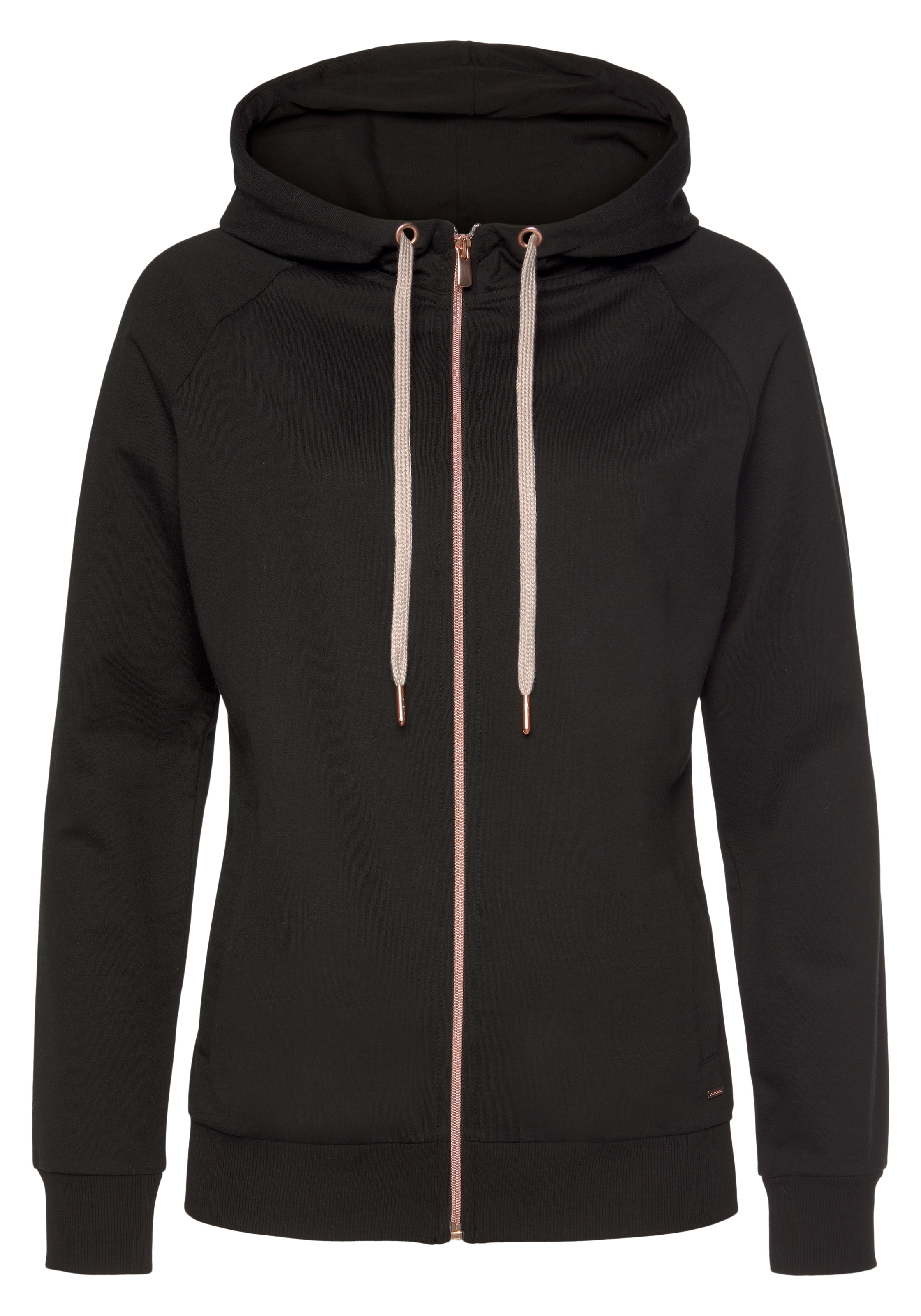 LASCANA Kapuzensweatjacke, Sweatshirtjacke mit Details in Roségold, Loungew günstig online kaufen