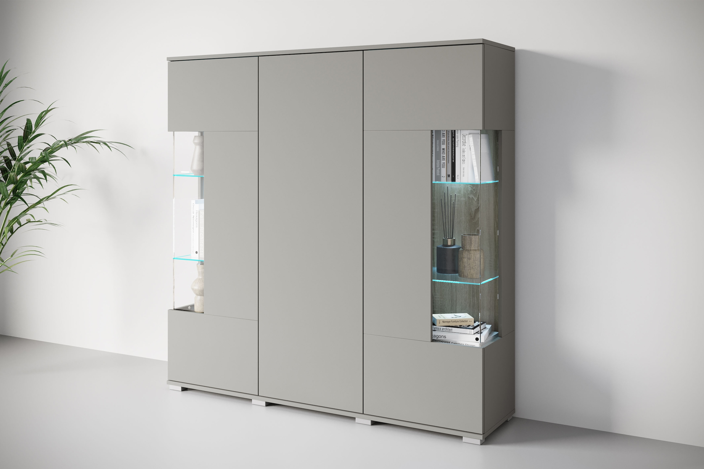 INOSIGN Highboard »Kenia«, (1 St.), Modernes Highboard, mit Glastüren, Breite 135 cm