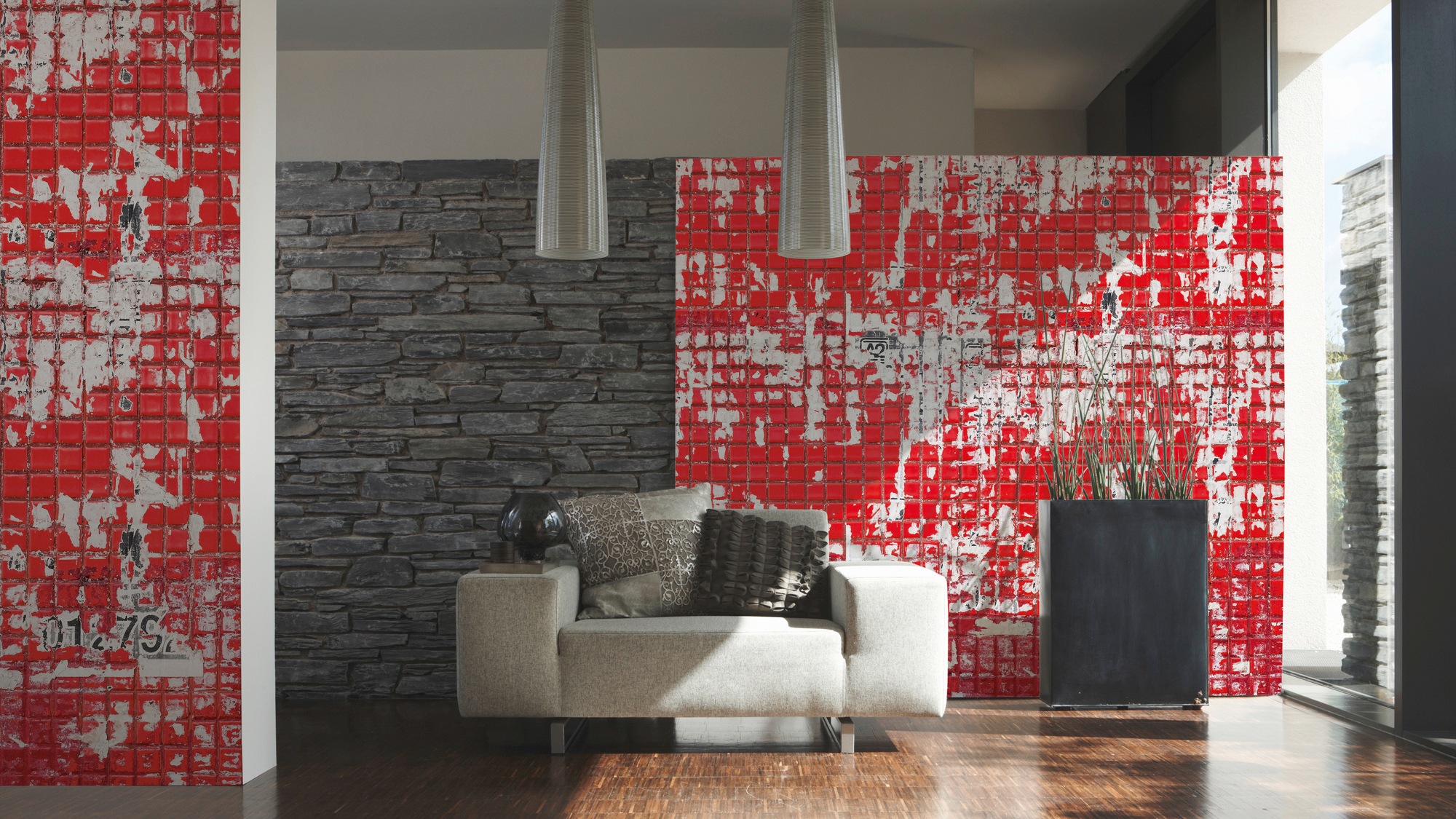Architects Paper Fototapete »Old Tiles Red«, Vlies, Wand, Schräge