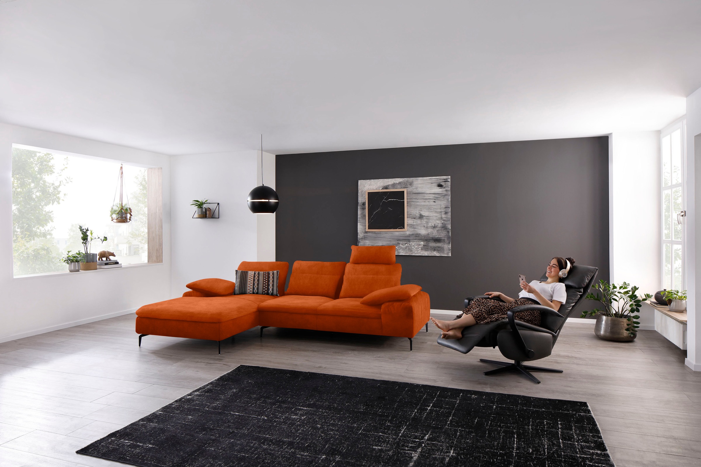 W.SCHILLIG Ecksofa »valentinoo, Designsofa, bequem, elegant und zeitlos, L-Form«, (Set), inklusive Hocker, mit Sitztiefenverstellung, Breite 299 cm