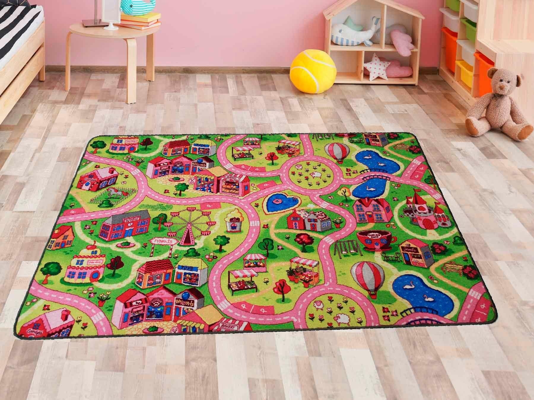 Primaflor-Ideen in Textil Kinderteppich »SWEET CITY, Made in Belgium«, rechteckig, 5 mm Höhe, Straßen-Spiel-Teppich, Straßenbreite ca. 9 cm, Kinderzimmer