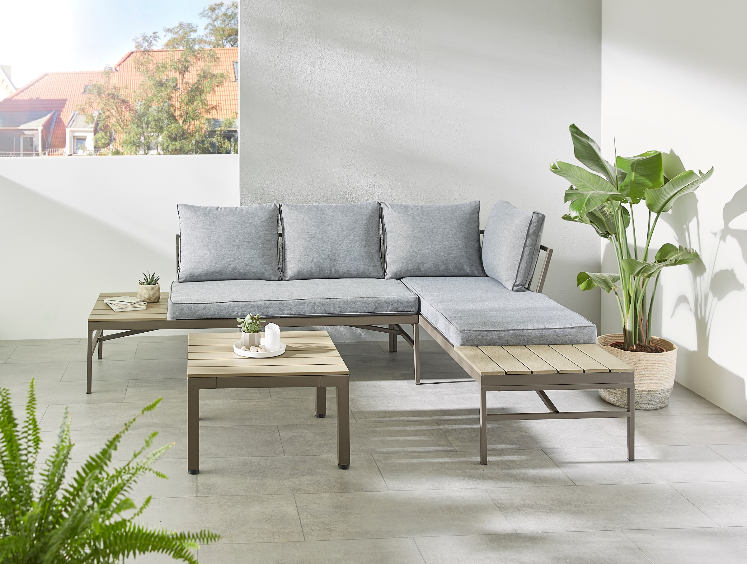 KONIFERA Gartenlounge-Set "Badalona" Set, 2x Bank, 1x Tisch 57x57x35cm, ink günstig online kaufen