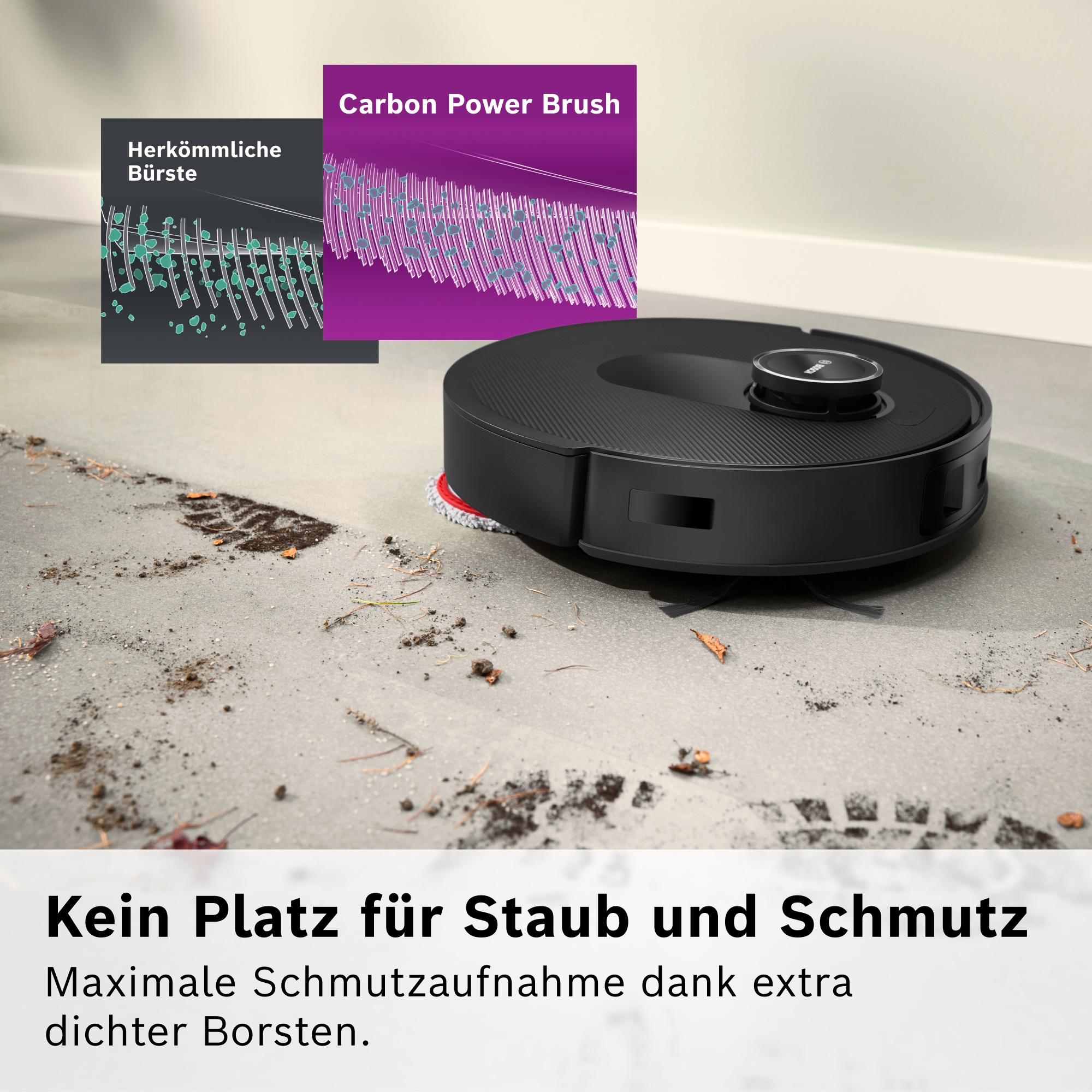 BOSCH Saugroboter »Spotless Max BCRDW3B, rotierende Wischpads, 70°C Selbstreinigung«, Datensicherheit, 11.000 Pa Saugkraft, Absaugstation, Carbon Bürste
