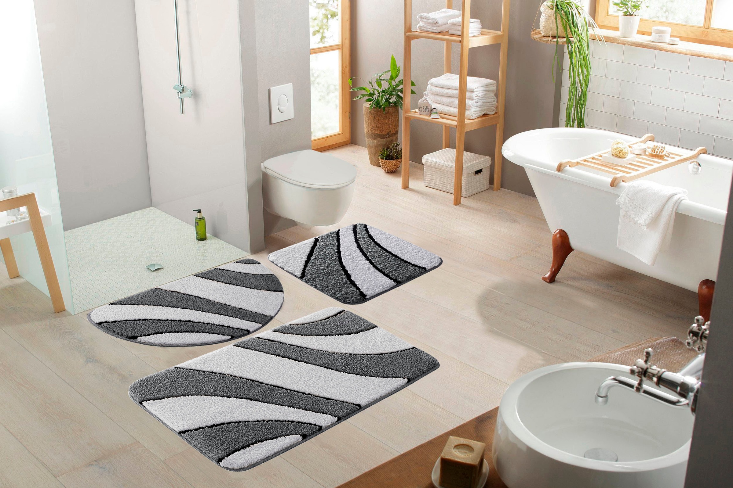 my home Badematte »Anna, Badvorleger, Badezimmer Teppich«, rutschhemmend beschichtet, fußbodenheizungsgeeignet-schnell trocknend, Badteppich, Hoch Tief Effekt, Modern, Weich, Wellen