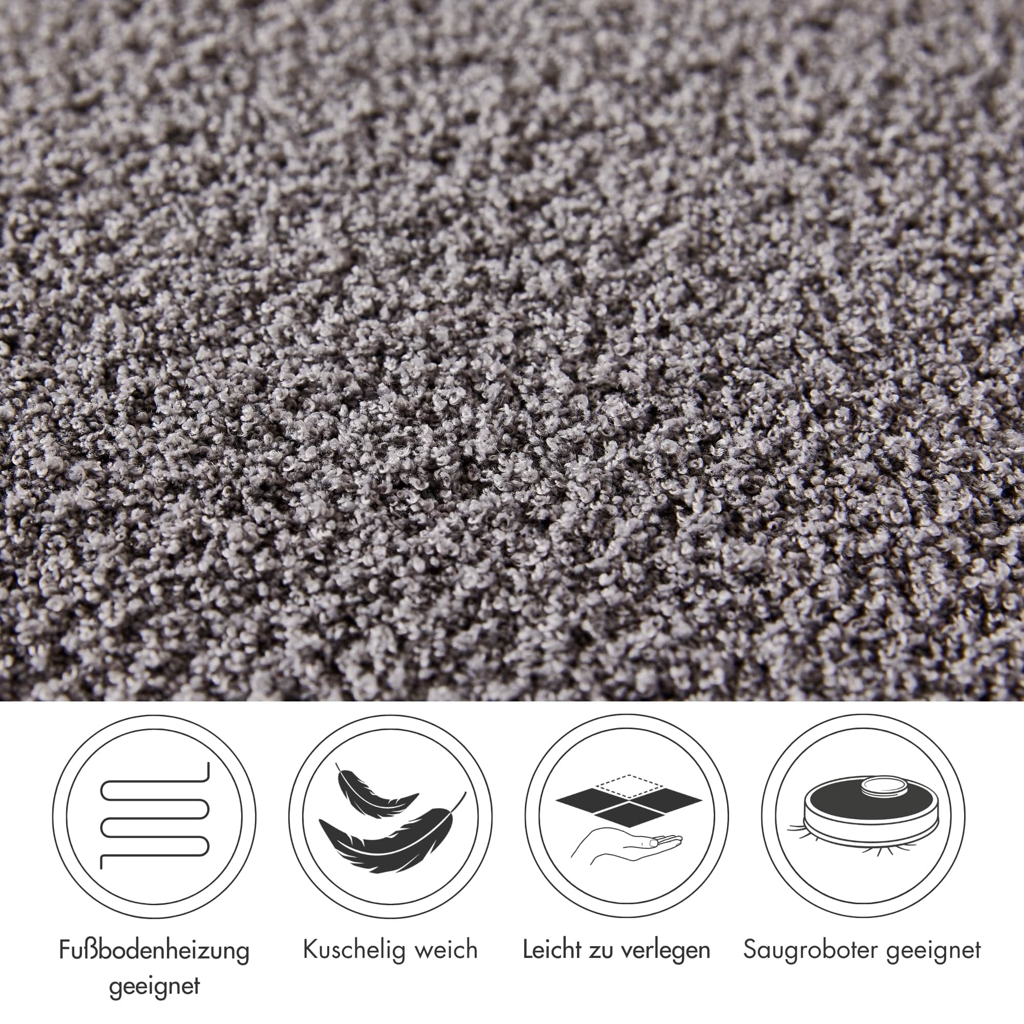 Teppichboden ANDIAMO "Softness, Velours, Gesamthöhe 17 mm, Made in Belgium", grau, B:400cm L:200cm, Kunstfaser, Teppiche, Uni Farben, Breite 400 cm, besonders weich, Wohnzimmer, Schlafzimmer 2