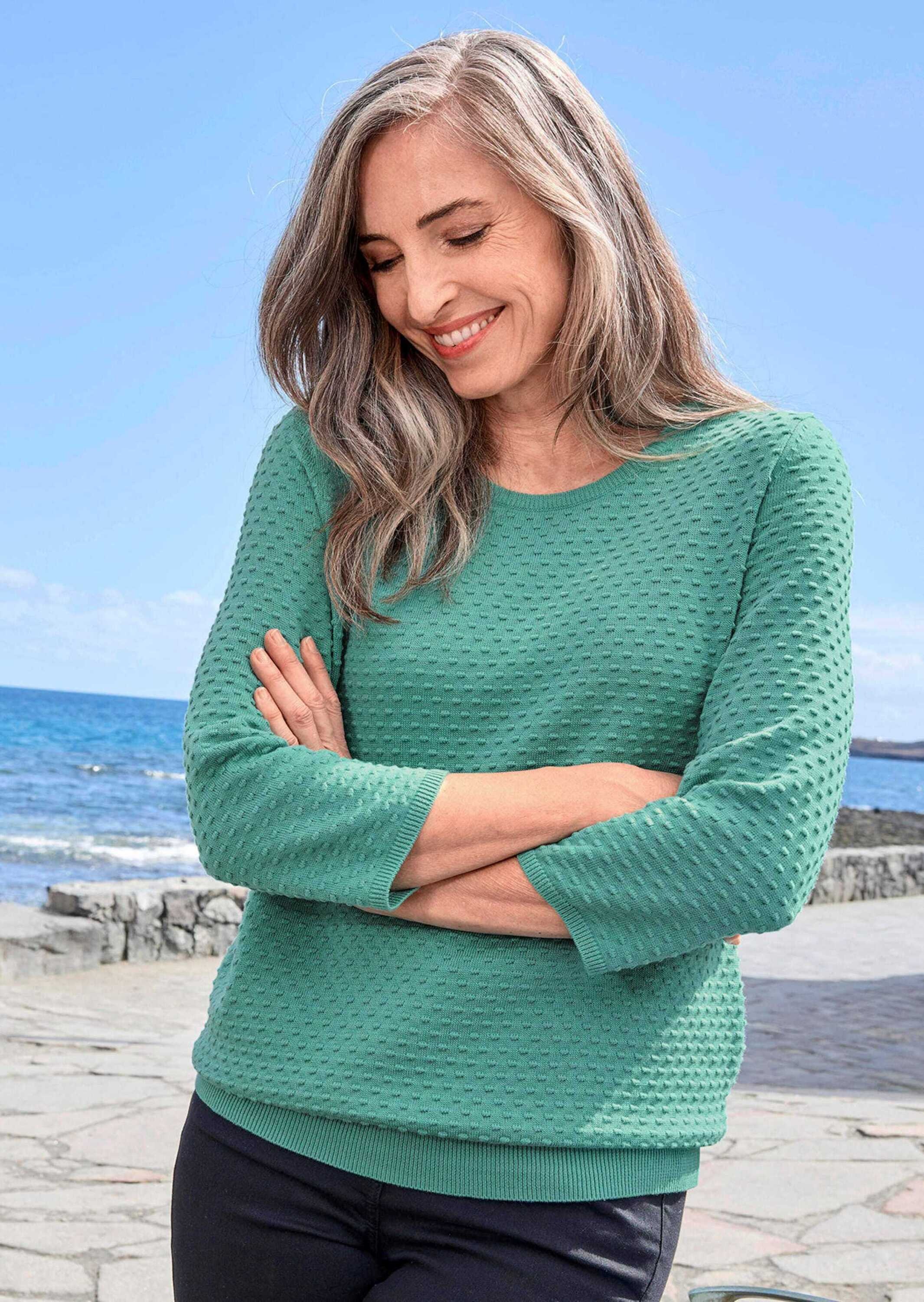 GOLDNER Rundhalspullover »Strickpullover mit Pünktchenmuster«
