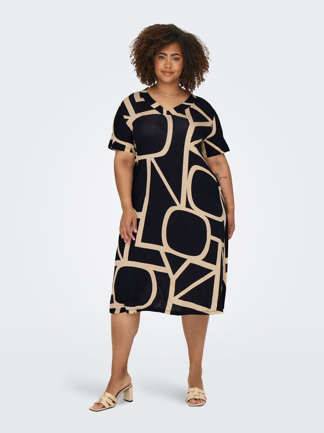 ONLY CARMAKOMA Shirtkleid "CARFYRLA LIFE S/S V-NCK BLK AOP DRE NOOS", Somme günstig online kaufen