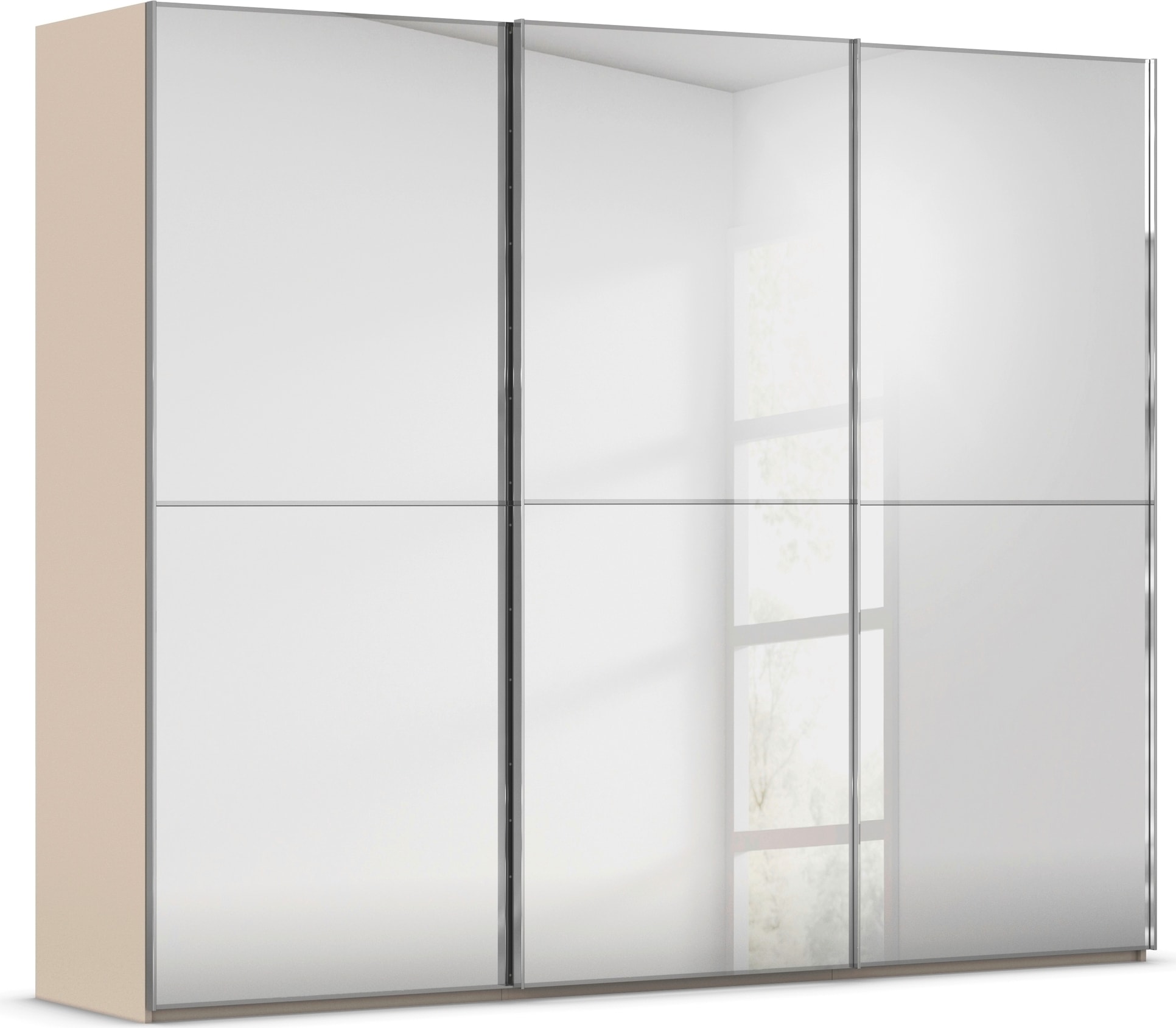 rauch Schwebetürenschrank "Kleiderschrank Schrank Garderobe Schlafzimmerschrank SCALE-DUO" edle zweigeteilte Türen Spiegelfront und 3 Zierleisten MADE IN GERMANY