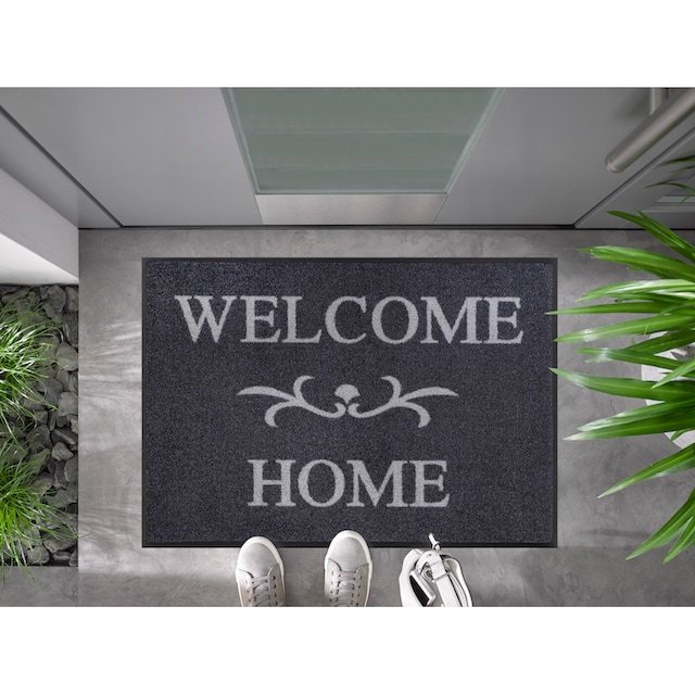 geeignet, Spruch, wash+dry Home«, Schmutzfangmatte, und »Welcome | BAUR mit rechteckig, Fußmatte by Kleen-Tex waschbar In- Outdoor