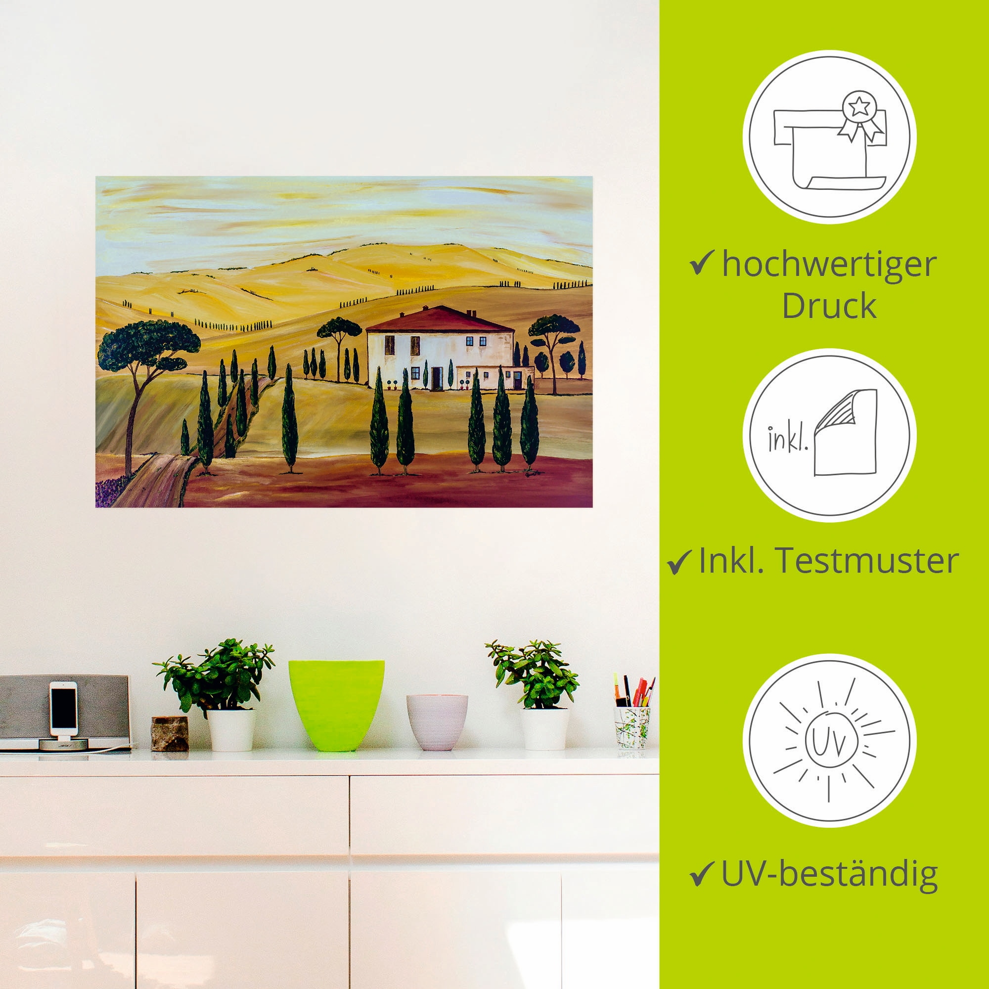 Artland Wandbild »Südliche Toskana«, Europa, (1 St.), als Leinwandbild, Wandaufkleber in verschied. Größen