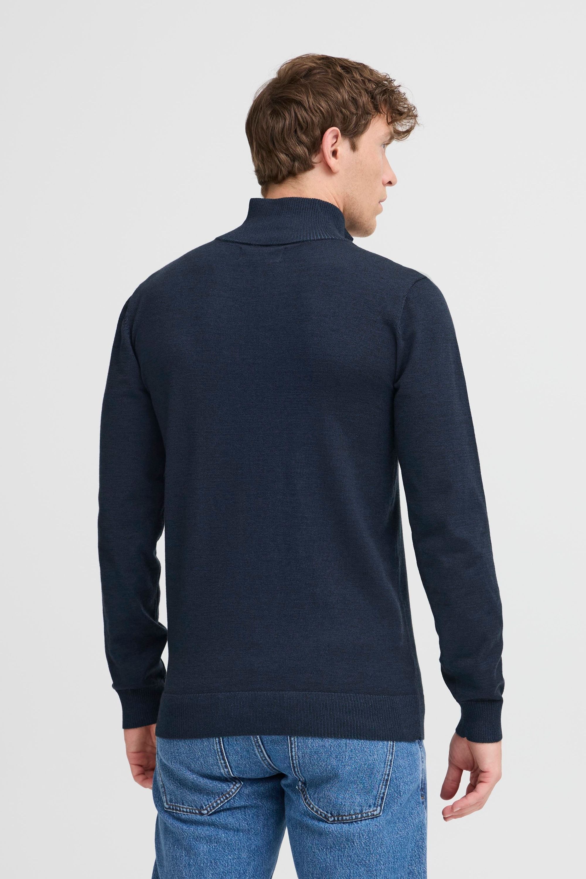 Troyer BLEND "BHCassri", Herren, Gr. M, blau (marineblaus), Feinstrick, 100% Polyester, meliert, Basic, normal normal, hoch geschlossener Ausschnitt, Pullover Troyer, Stilvoller Troyer mit Reißverschluss 6