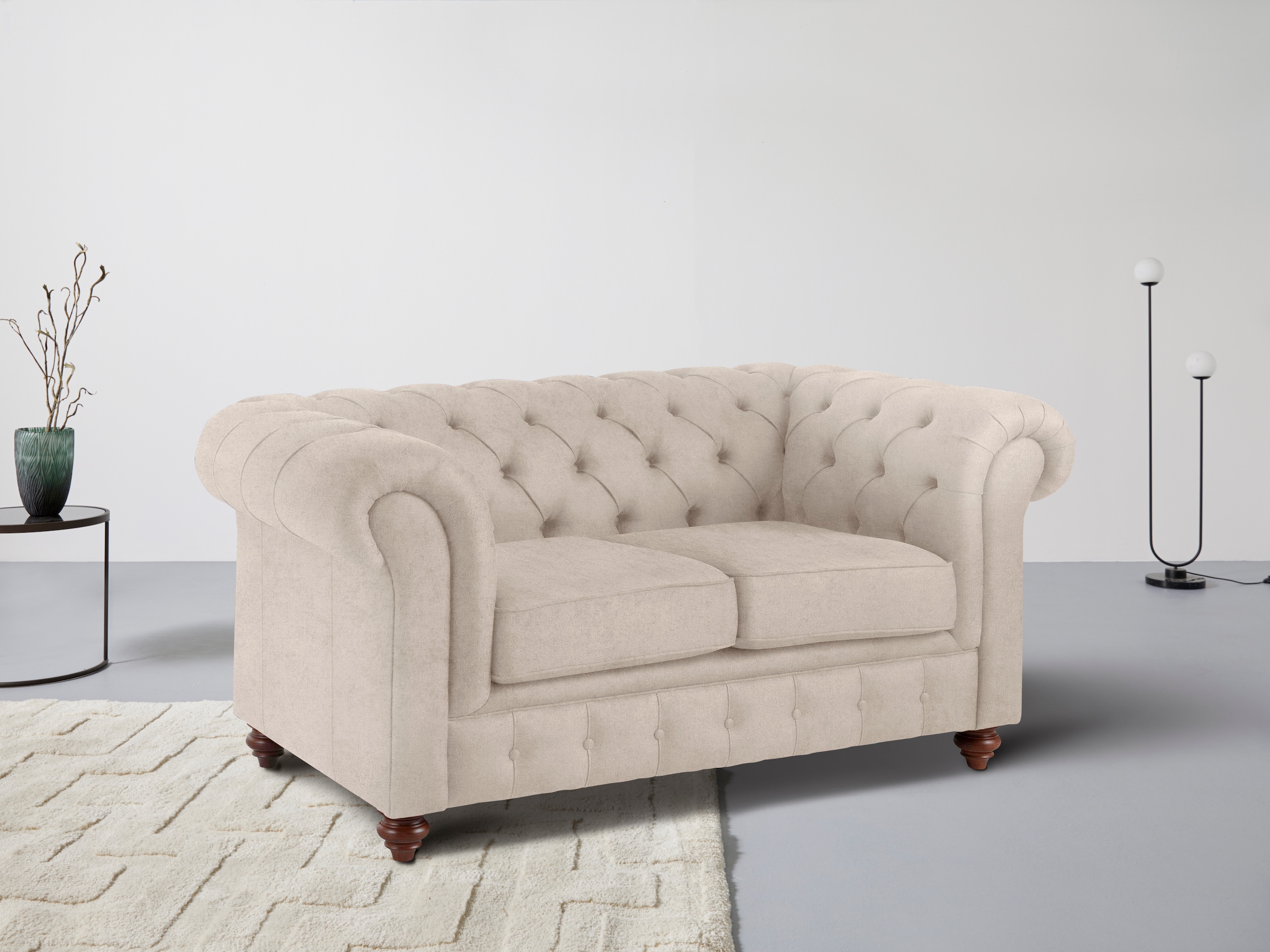 Home affaire Chesterfield-Sofa "Chesterfield 2-Sitzer B/T/H: 150/89/74 cm", mit hochwertiger Knopfheftung, auch in Leder