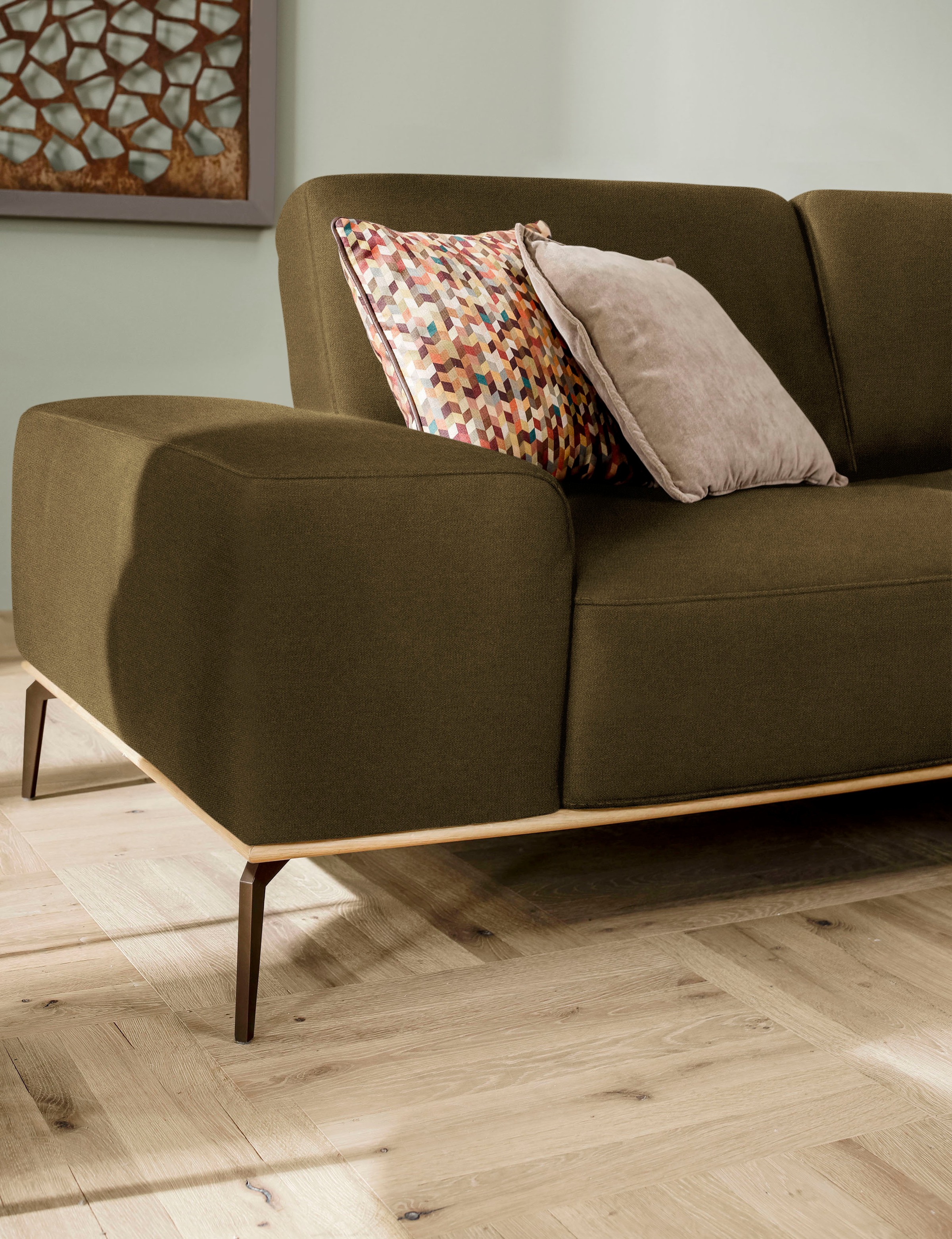 W.SCHILLIG Ecksofa »run, Designsofa mit tollem Sitzkomfort, bequem, L-Form«, mit Holzsockel, Füße in Bronze pulverbeschichtet, Breite 319 cm