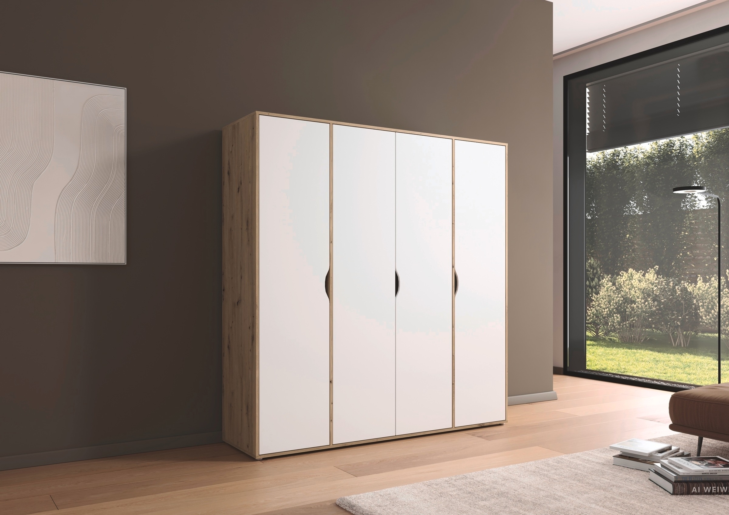 rauch Drehtürenschrank »Kleiderschrank Schrank Garderobe Wäscheschrank NARAI viel Stauraum«, (in 3 verschiedenen Ausstattungen BASIC/CLASSIC/PREMIUM), Griffausfräsungen für eine grifflose Optik TOPSELLER MADE IN GERMANY