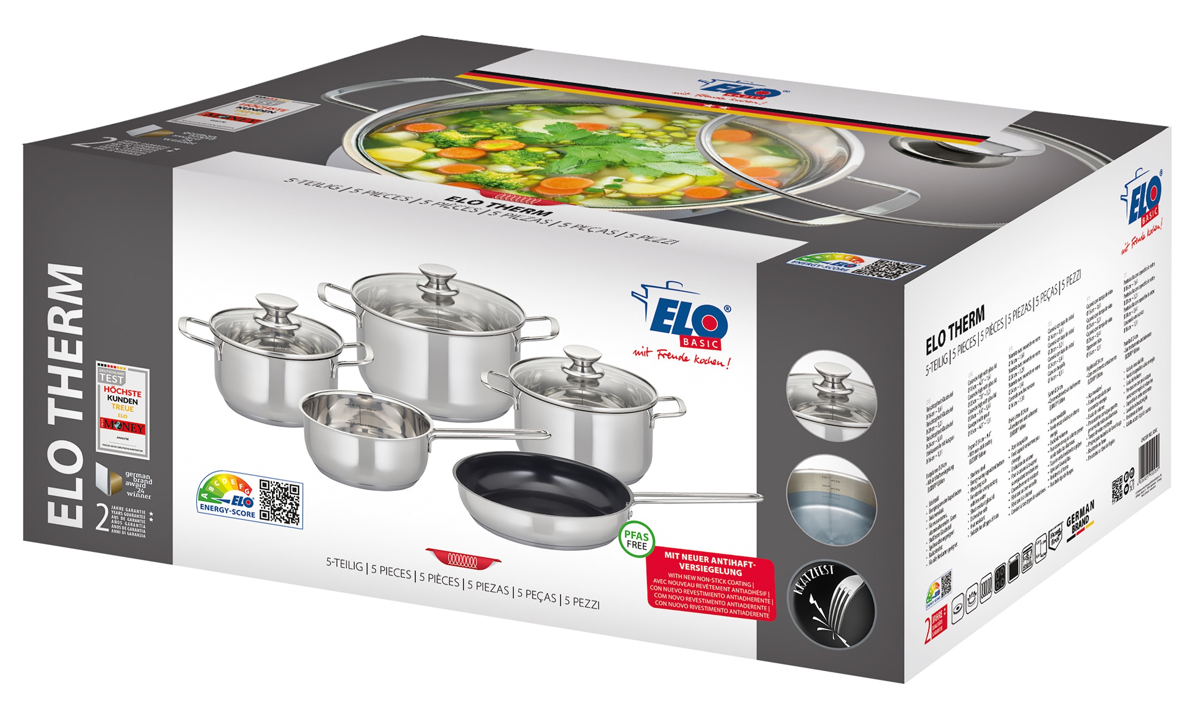 Elo Topf-Set »Elo Therm Topfset 5-teilig«, Edelstahl, (Set, 8 tlg.), Volumenskala