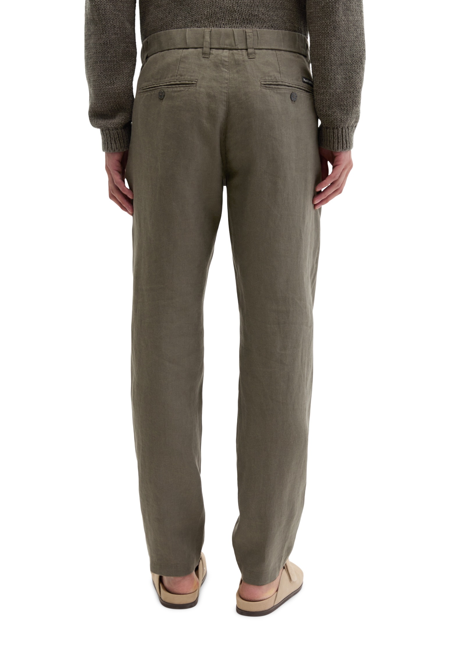 Chinohose MARC O'POLO "mit elastischem Bund", Damen, Gr. 33, Länge 32, schwarz nickle, Obermaterial: 100% Leinen, unifarben, normal, Hosen Chinohose 2