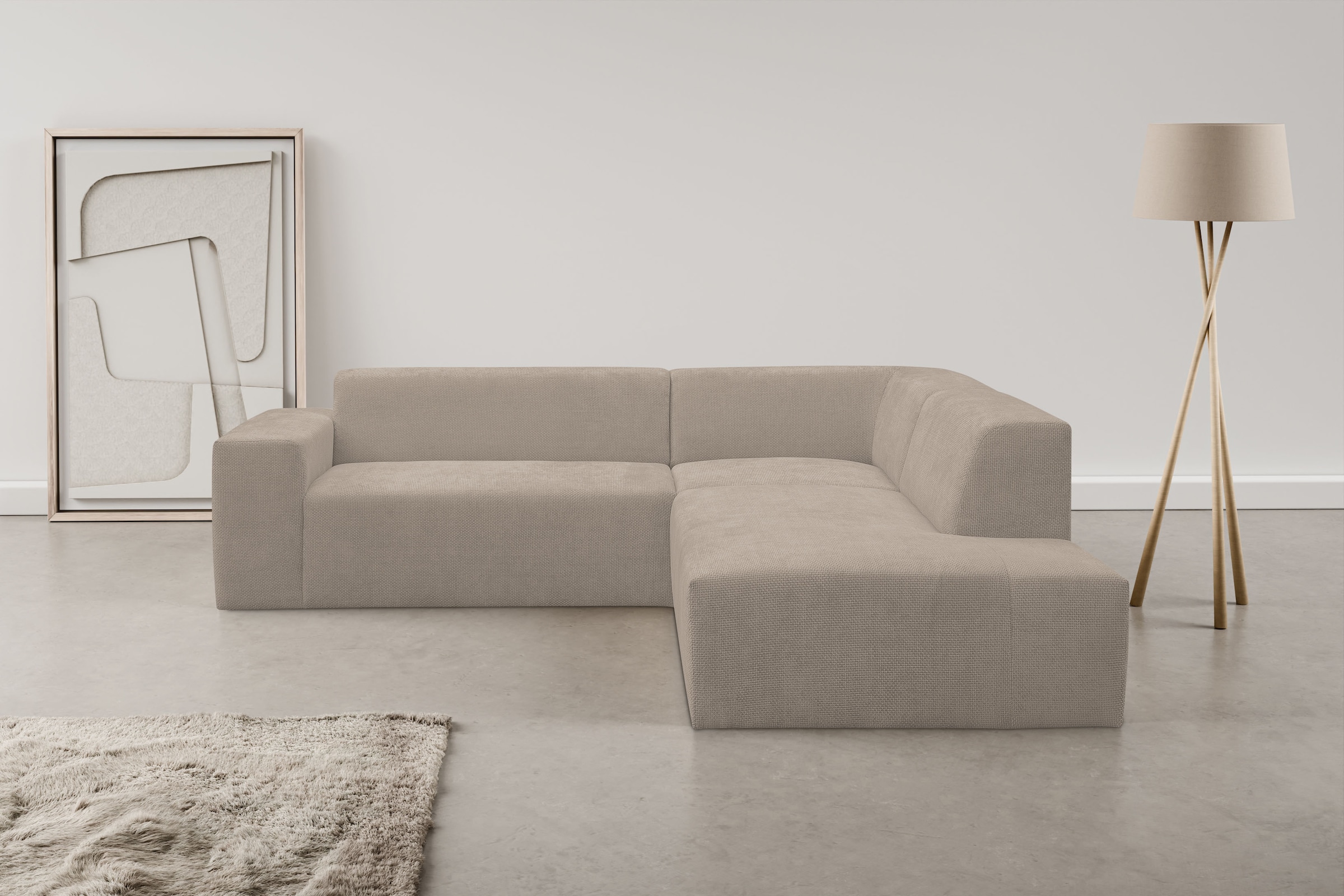 WERK2 Ecksofa "Zeus-M 251 cm breit, 262 cm tief, tolles Sofa, L-Form" Curvy Trend Garnitur, urbane Optik, komfortable Wellenunterfederung