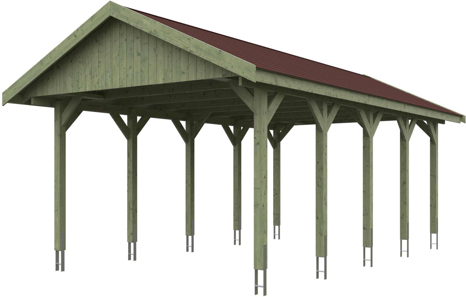 Einzelcarport SKANHOLZ, grün, Carports, "Wallgau", mit roten Dachschindeln