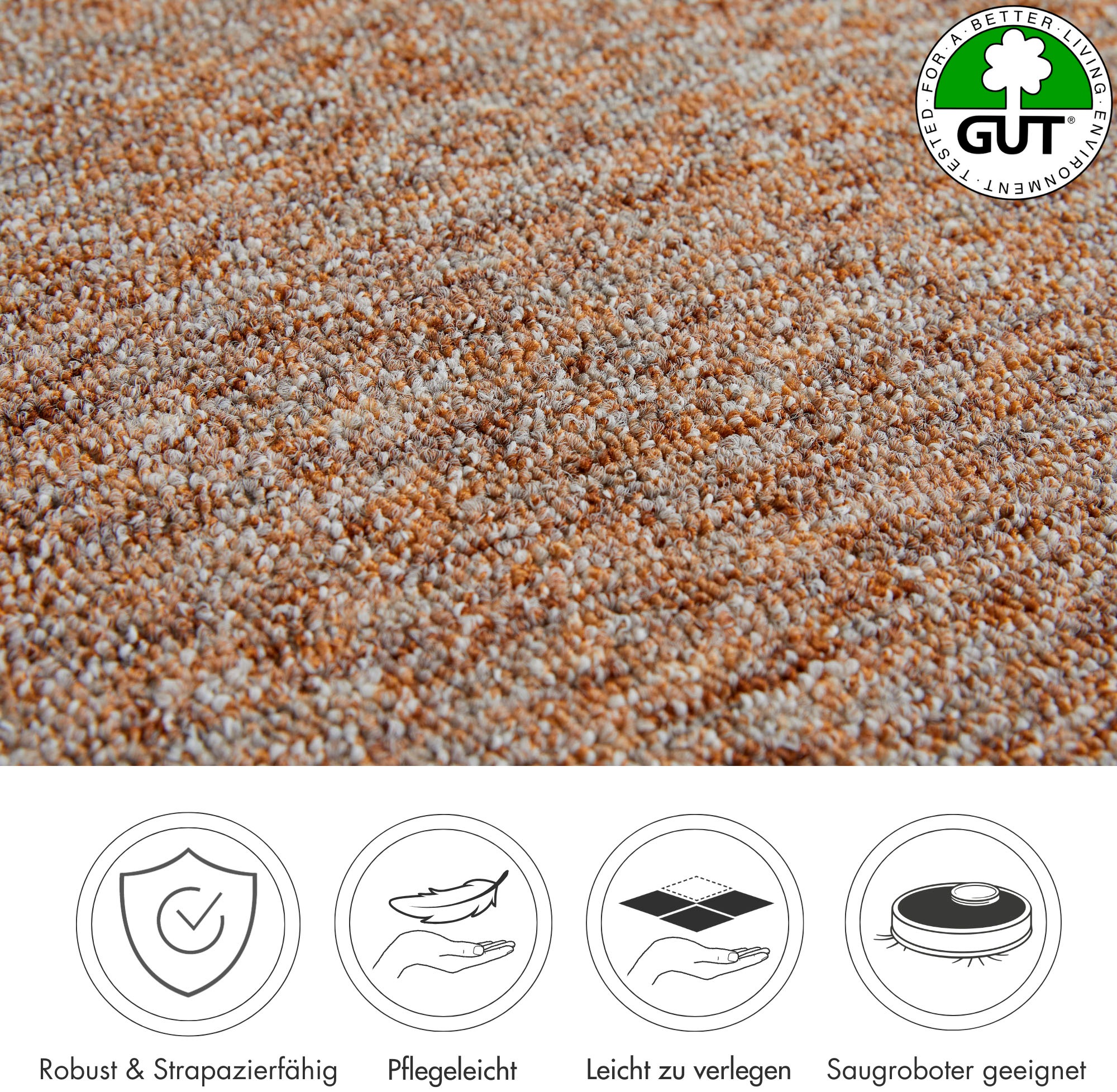 Teppichboden ANDIAMO "Gambia, Feinschlinge, Gesamthöhe 7,2 mm, Made in Belgium", beige, B:500cm L:350cm, Kunstfaser, Teppiche, meliert, Breite 400 cm oder 500 cm, strapazierfähig, pflegeleicht 3