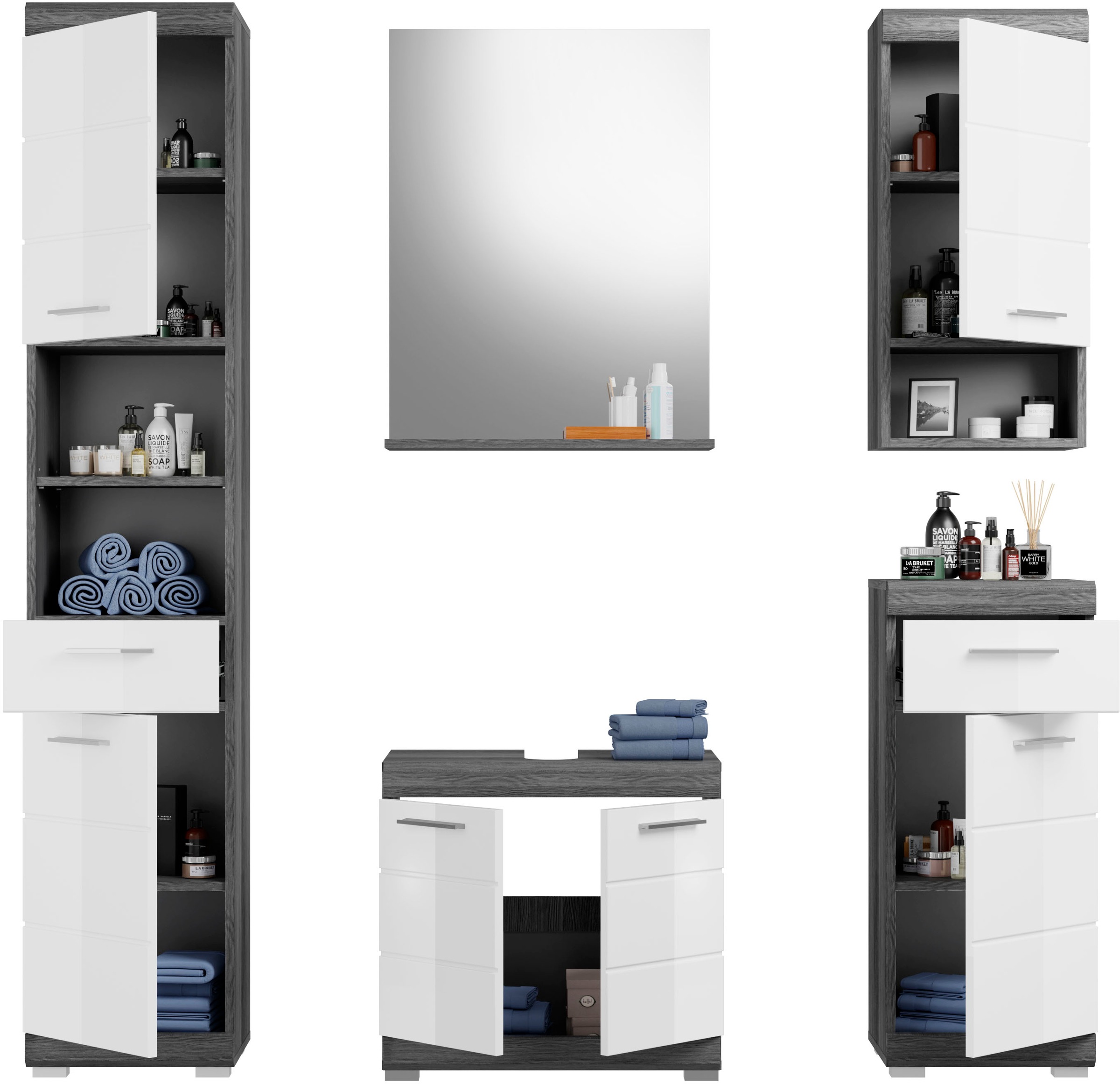 Thumbnail - INOSIGN Badmöbel-Set "Siena, 5 teilig, bestehend aus:" Set, TOPSELLER, 5 Stk. tlg. Hochschrank, WBU, Spiegel, Unterschra...