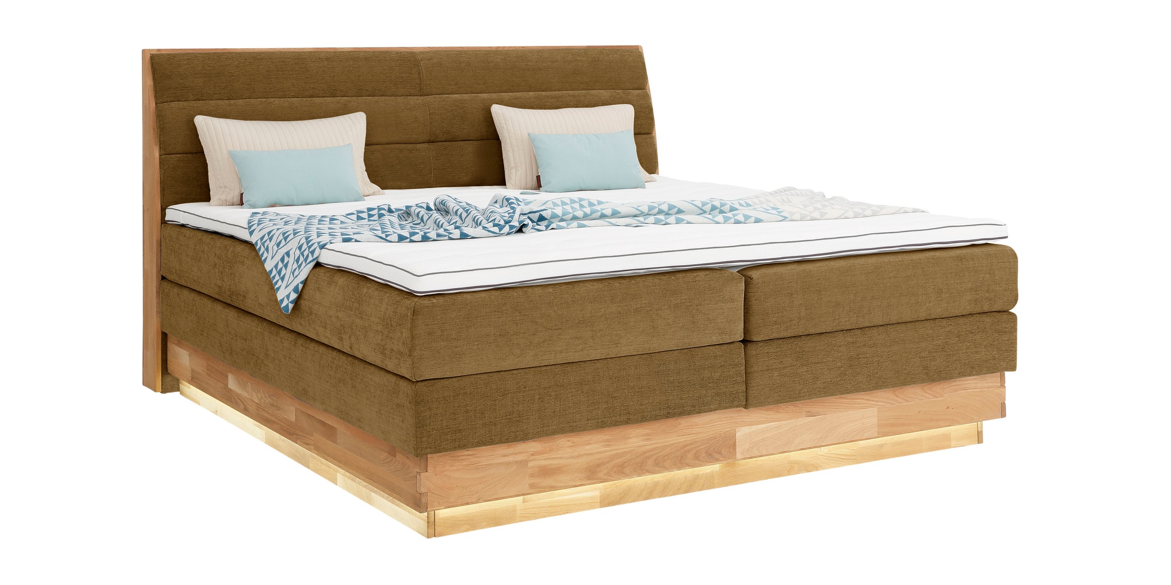 OTTO products Boxspringbett, LED-Beleuchtung, mit zertifizierten, recycelten Bezugsstoffen