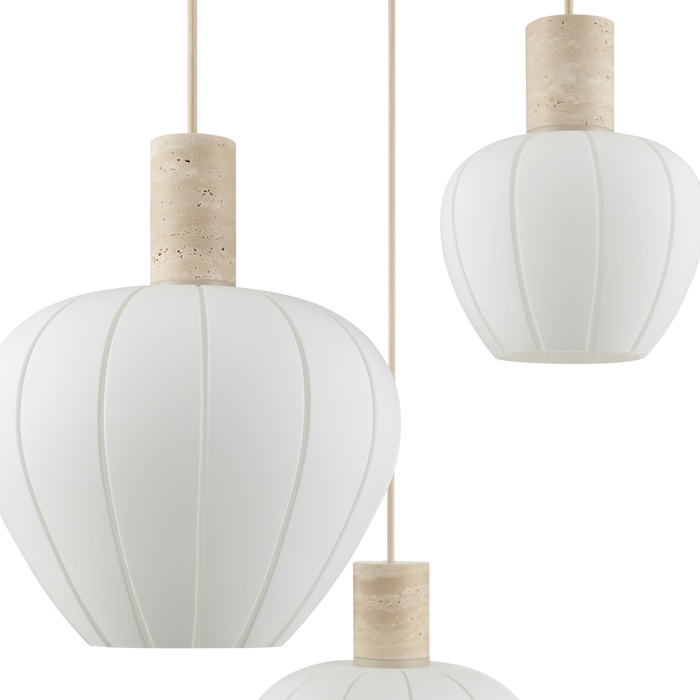 lumiCouture Pendelleuchte »Annie« E27 1 Stk. Höhe 150 cm, E27, Kabel kürzbar, Glas/Travertin Stein, weiß beige