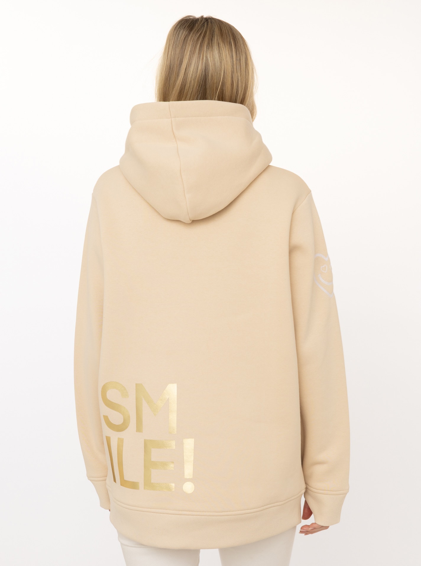 Zwillingsherz Hoodie »"Alissa Shiny"«, glänzender Print, Daumenloch, Kordel, gesticktes Herz am Ärmel
