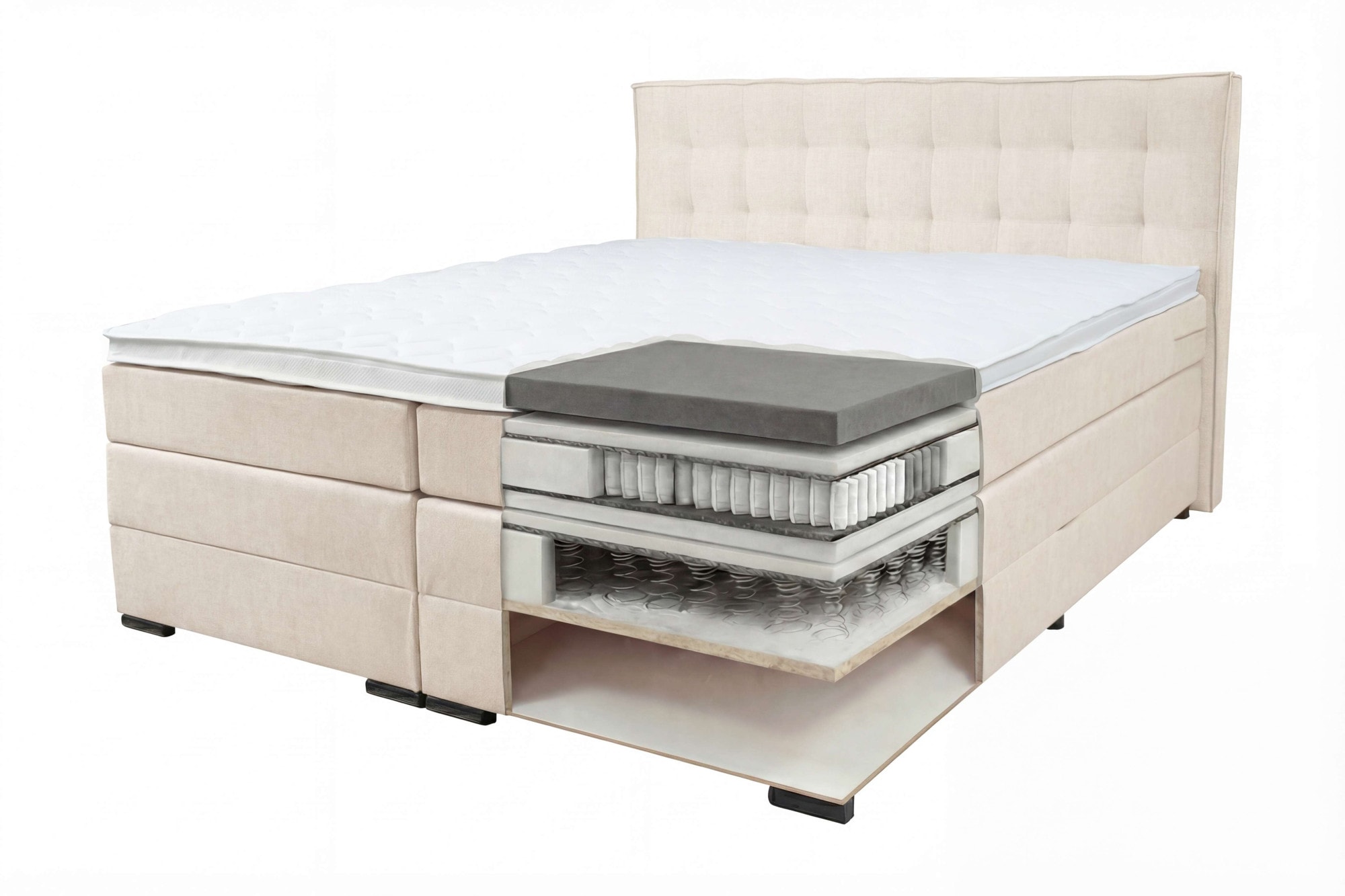 Home affaire Boxspringbett »Köln, Doppelbett, Polsterbett, Federkernbett, Komforbett, 160, 180 cm« inkl. Topper, zwei Bettkästen, Taschen-Federkernmatratze, Härtegrad 3