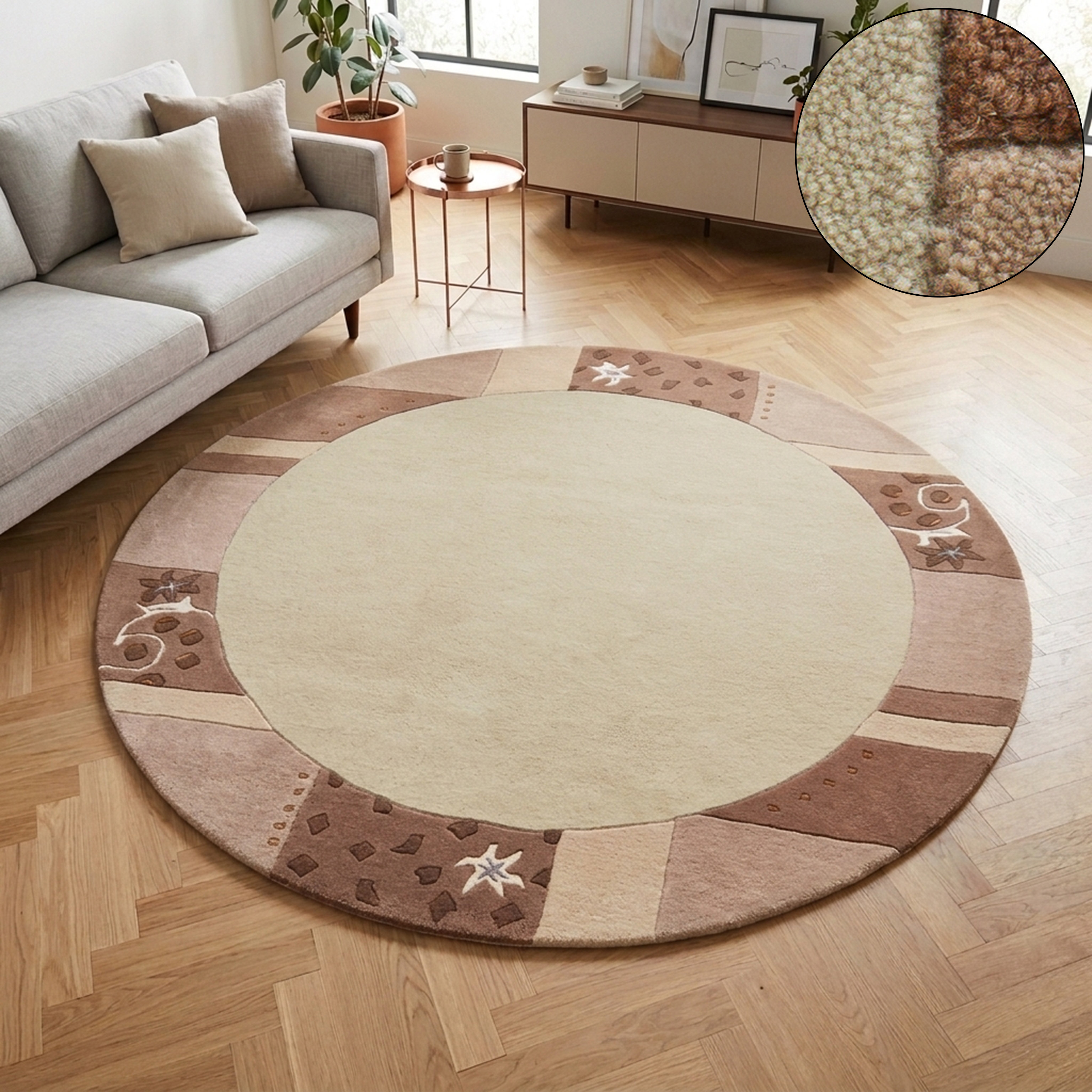 THEKO 1100000002199 "Royal Ganges" rund 13 mm Höhe 95% Wolle, mit Bordüre, ideal im Wohnzimmer & Schlafzimmer