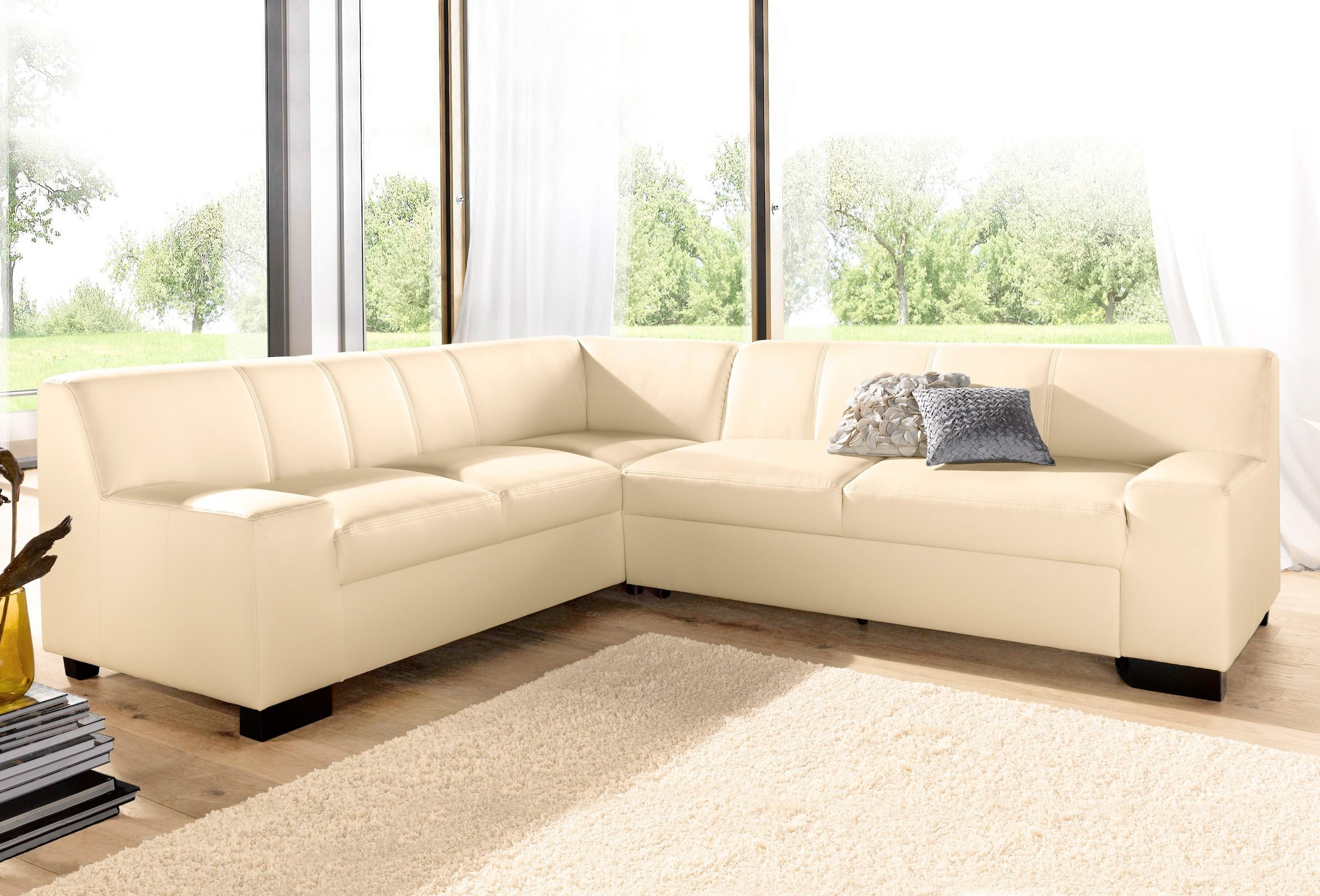 DOMO collection Ecksofa "Norma Top, elegant & modern, flache Armlehnen, Breite 247cm, L-Form" wahlweise mit Bettfunktion