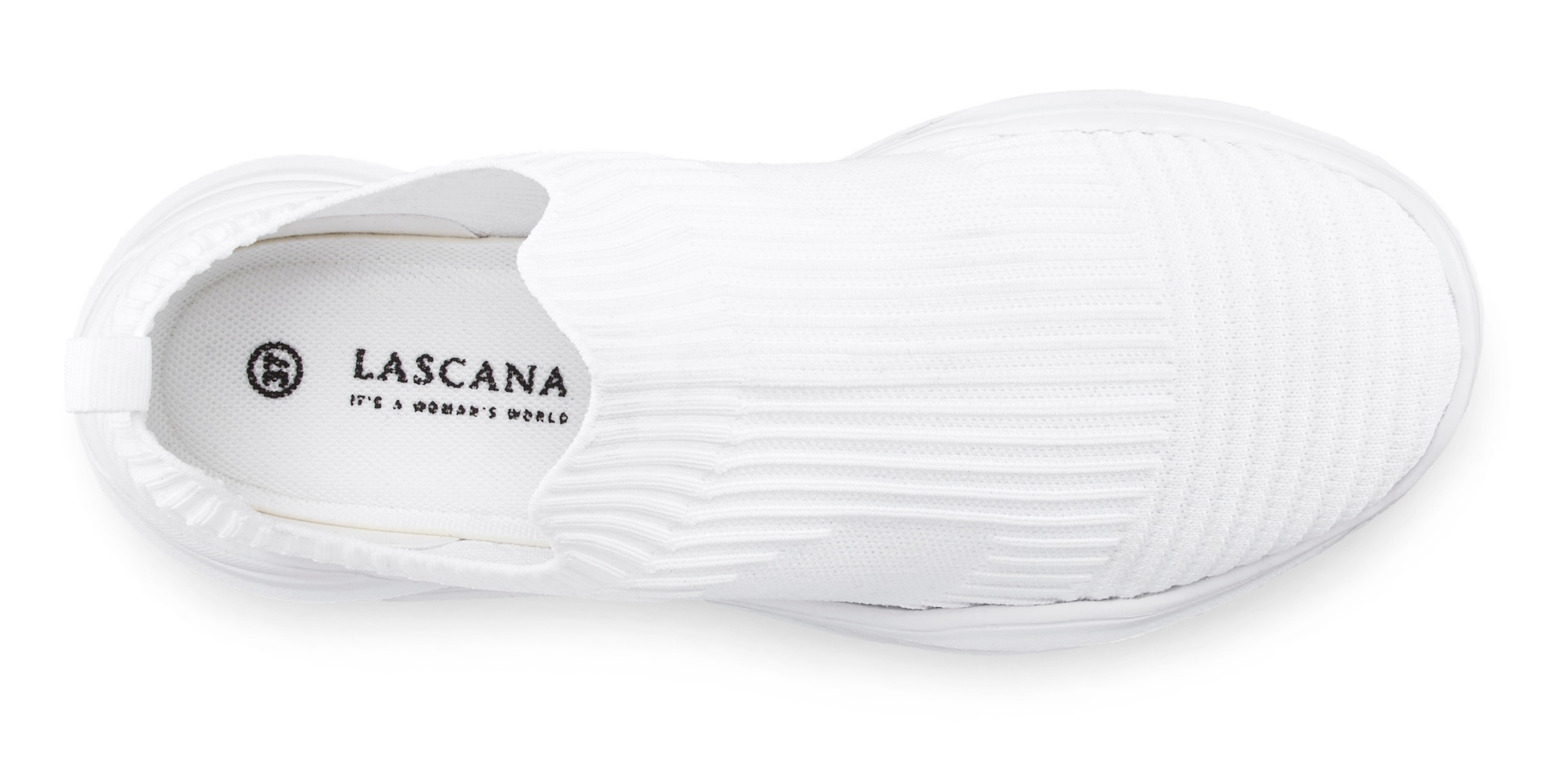 Sneaker LASCANA "Slip-On-Sneaker", Damen, Gr. 43, weiß, Obermaterial: 100% Textilmaterial. Decksohle: 100% Textilmaterial. Futter: 100% Textilmaterial. Laufsohle: 100% Synthetik, unifarben, Basic, Schuhe Sneaker, Halbschuh, Slipper, Freizeitschuh zum Rein 2