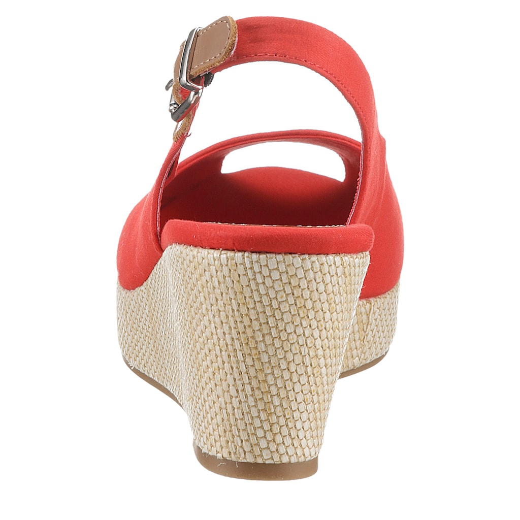 Tommy Hilfiger Sandalette »ICONIC ELBA SLING BACK WEDGE«, Sommerschuh, Sandale, Keilabsatz, mit Jutebesatz