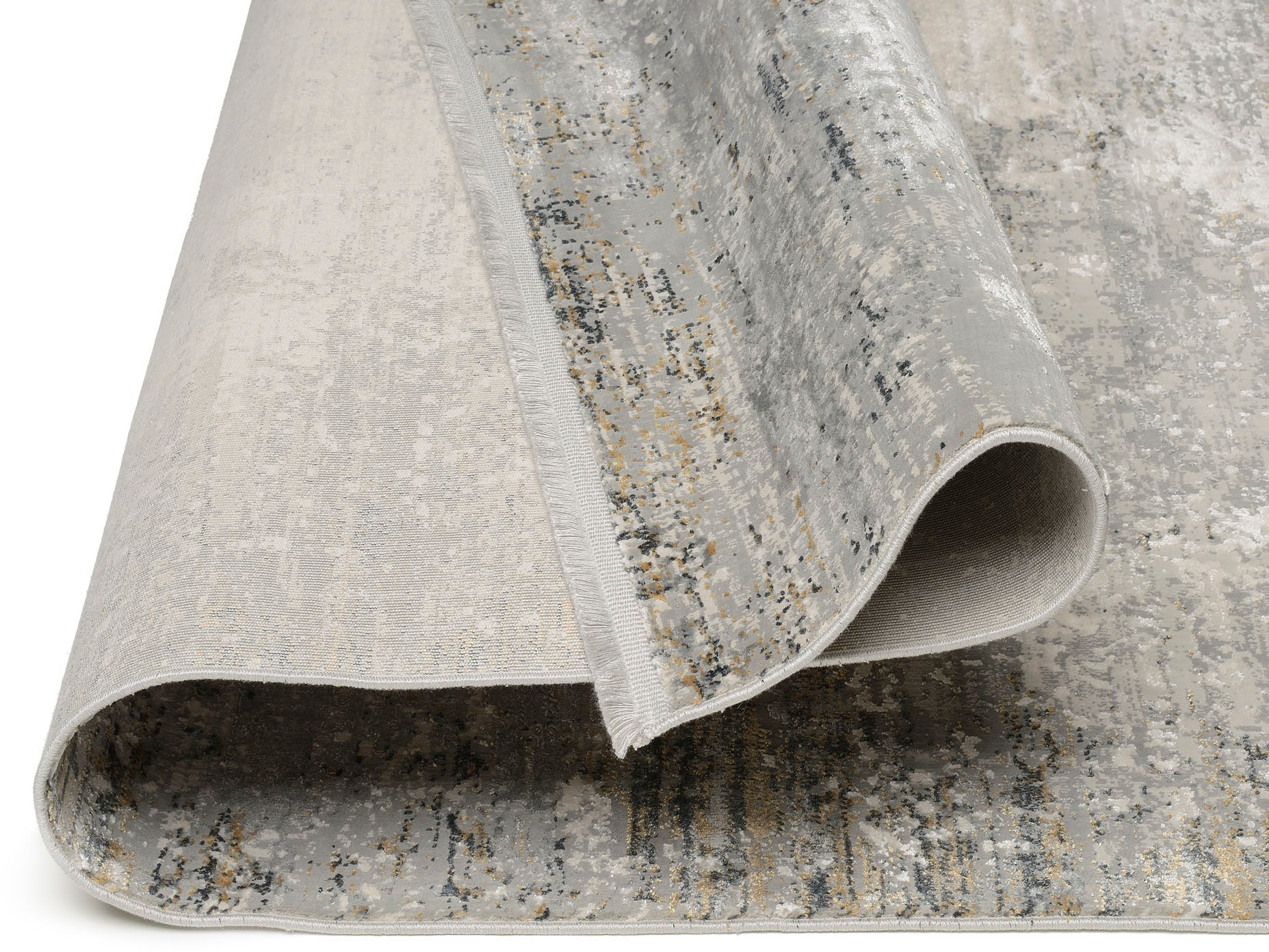 Teppich OCI DIE TEPPICHMARKE "ELEMENTS NAPALI", grau (grau, creme), B:80cm H:8mm L:150cm, Polyester, Viskose, Teppiche, Teppich, Kurzflor, dezenter Glanz, Viskose, Wohnzimmer 2