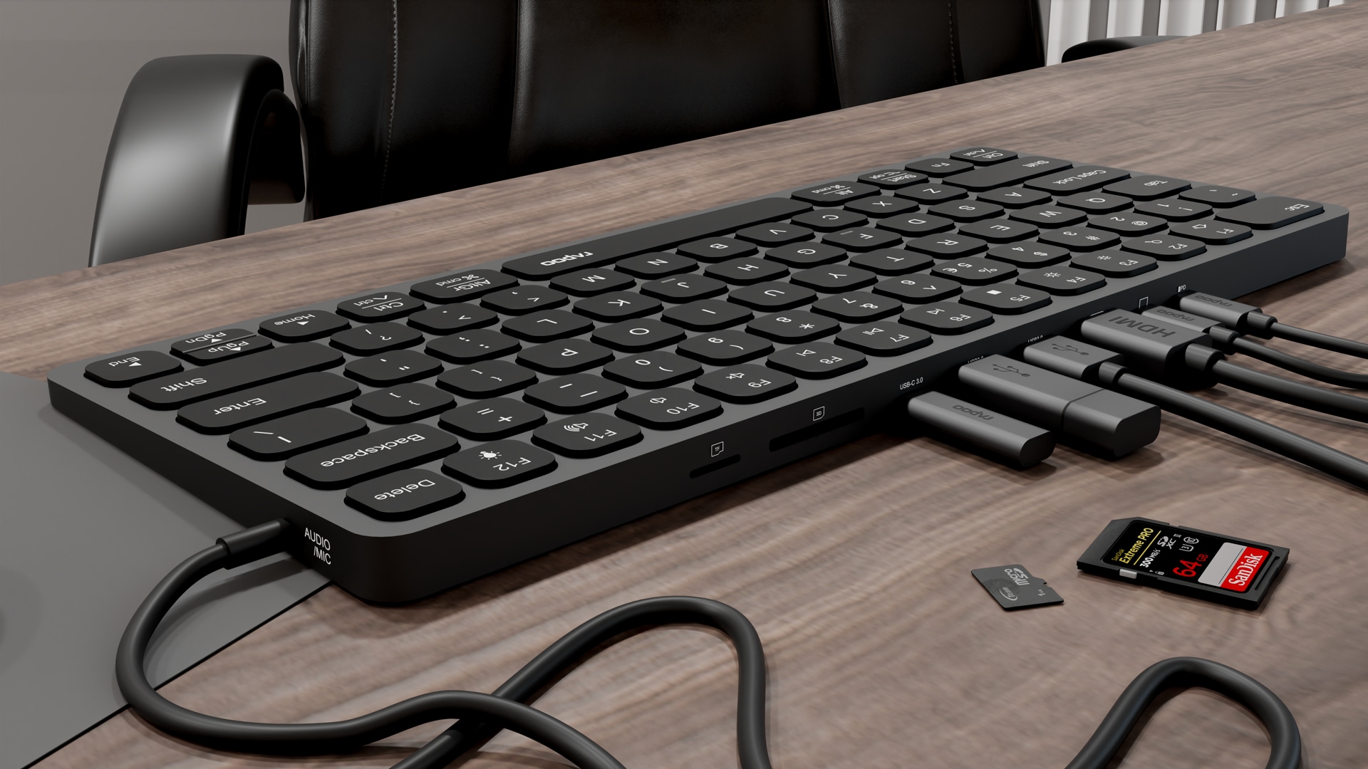 Rapoo Ultra-Slim-Tastatur »UCK-6001 Flache Tastatur mit 8-in-1 USB-C Multiport Adapter, QWERTZ«, Zusatzfunktionen: SD/MicroSD-Slot