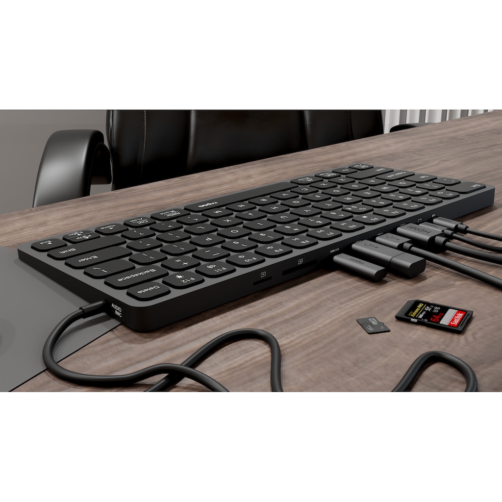 Rapoo Ultra-Slim-Tastatur »UCK-6001 Flache Tastatur mit 8-in-1 USB-C Multiport Adapter, QWERTZ«