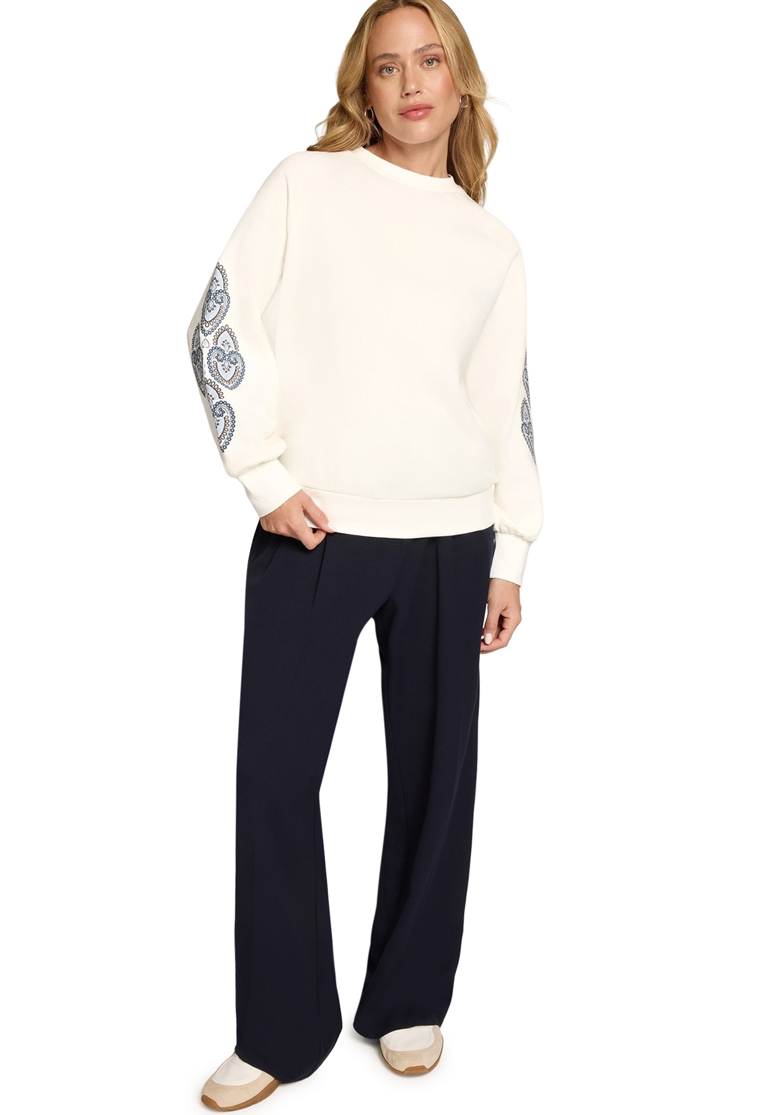 Sweatshirt ZERO "Damen mit Aufdruck", Damen, Gr. 38, patch creamblau, Sweatware, Obermaterial: 60% Baumwolle, 40% Polyester, bedruckt, figurumspielend normal, Rundhals, weit Bündchen krempelbar, Sweatshirts Sweatshirt, Plain/ohne Details 3
