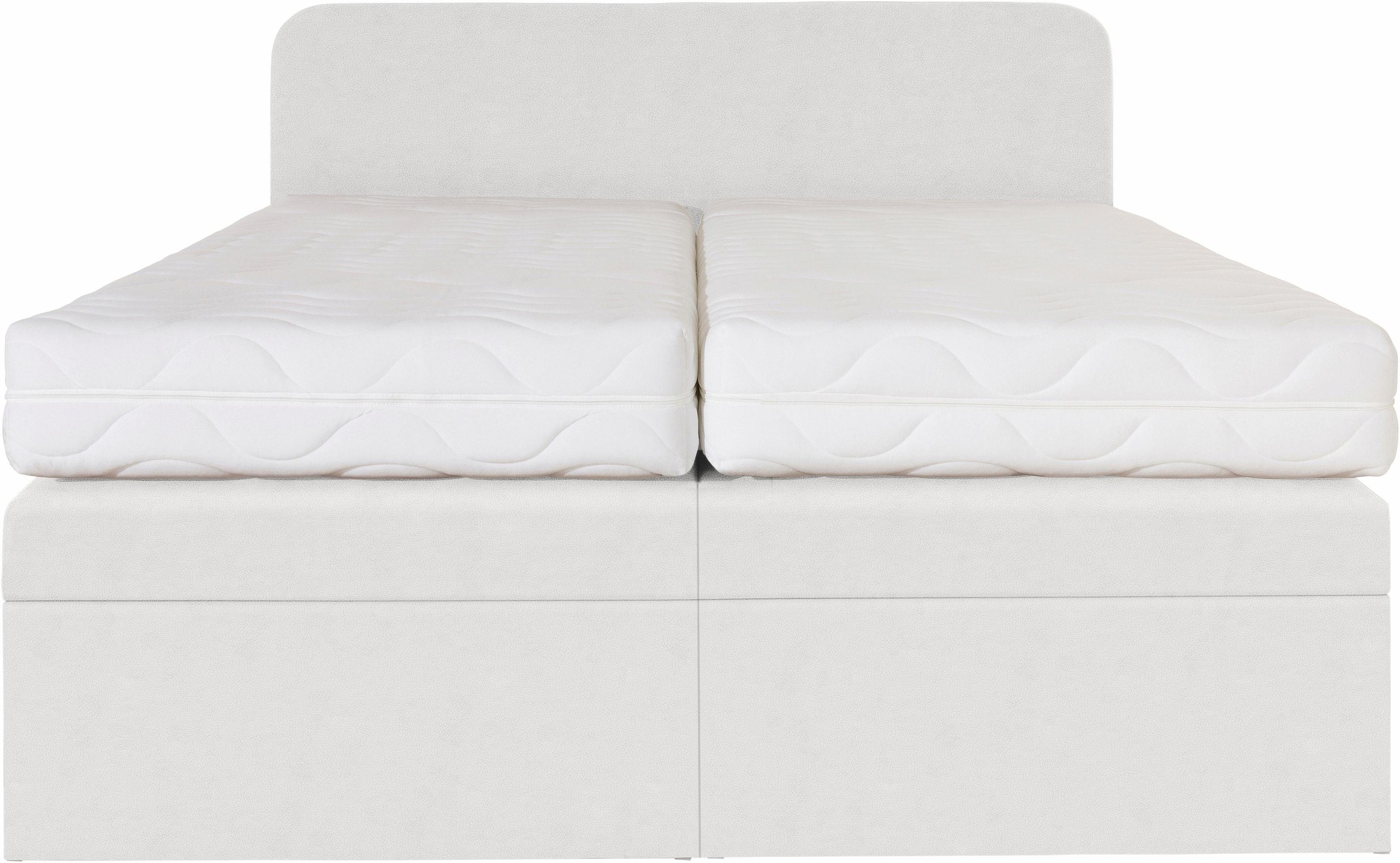 Boxspringbett, weiß, B:195cm L:212cm, Box und Kopfteil: Microvelours (100% Polyester) oder Kunstleder (Polyurethan);Bezug der Obermatratze: 100% Polyester, WESTFALIA SCHLAFKOMFORT, Komplettbetten, Boxspringbett, wahlweise mit Bettkasten 7