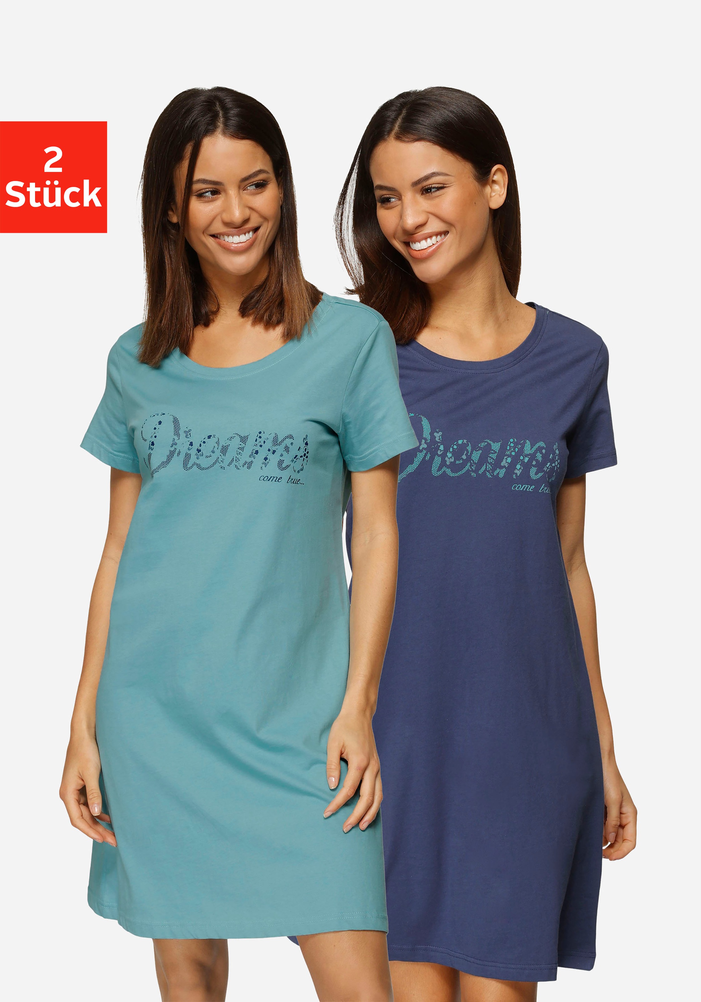 Vivance Dreams Sleepshirt 2er-Pack, mit Print in Spitzenoptik günstig online kaufen