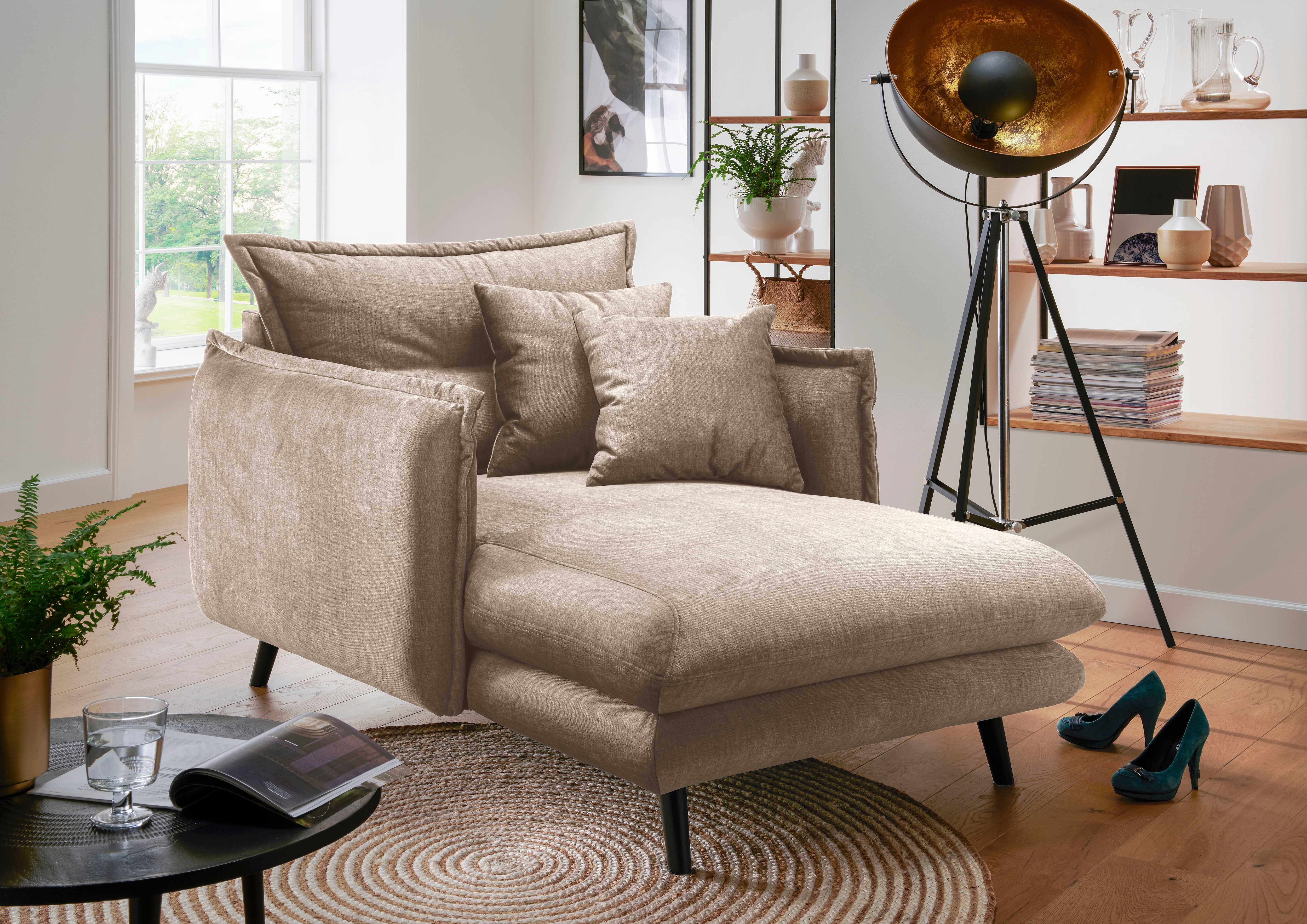 Home affaire Loveseat "Lazio, 111 cm breit, modern und bequem" Velours, inkl. Rücken- und Zierkissen